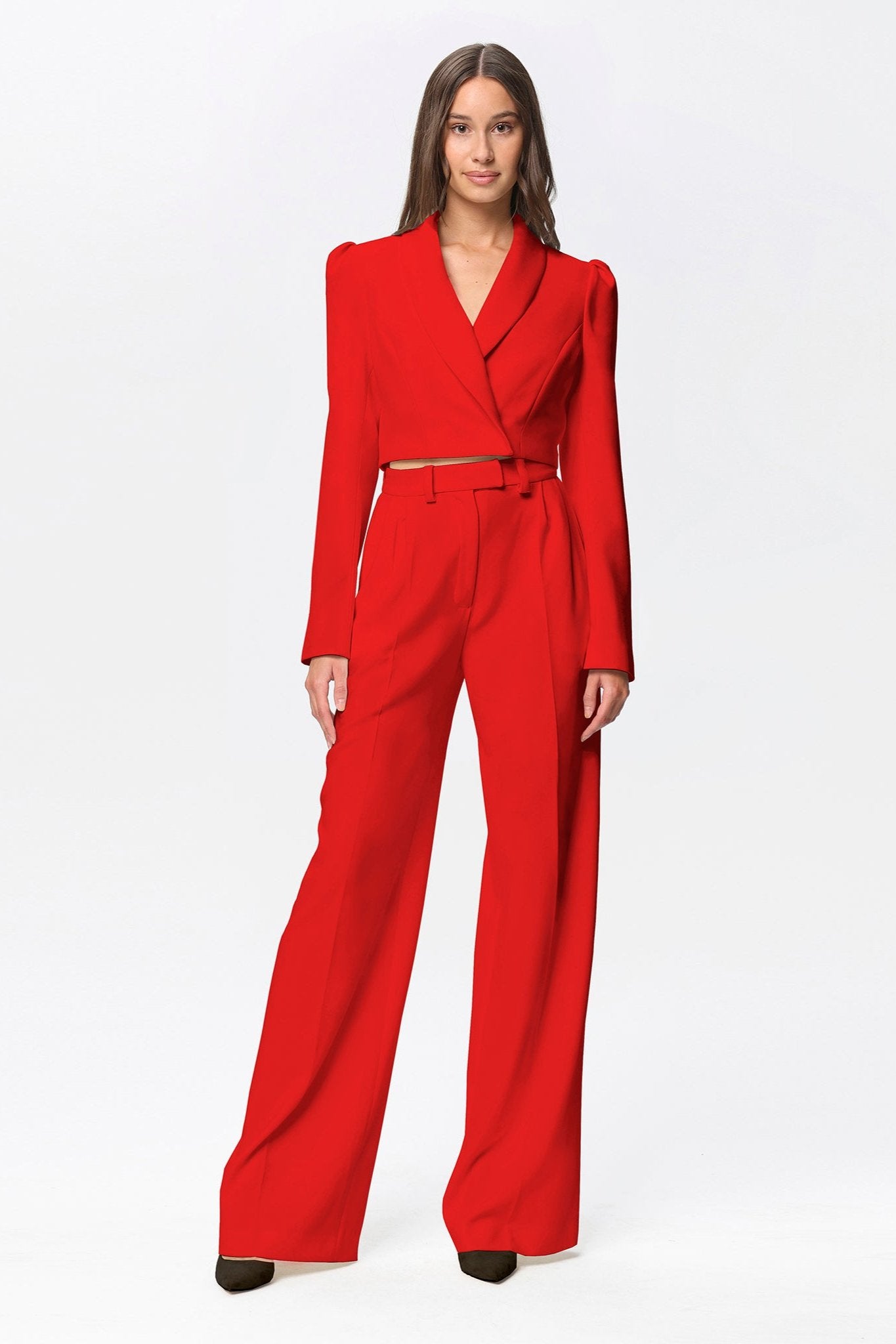 Sanremo High-Rise Wide-Leg Suit Pants Red 3