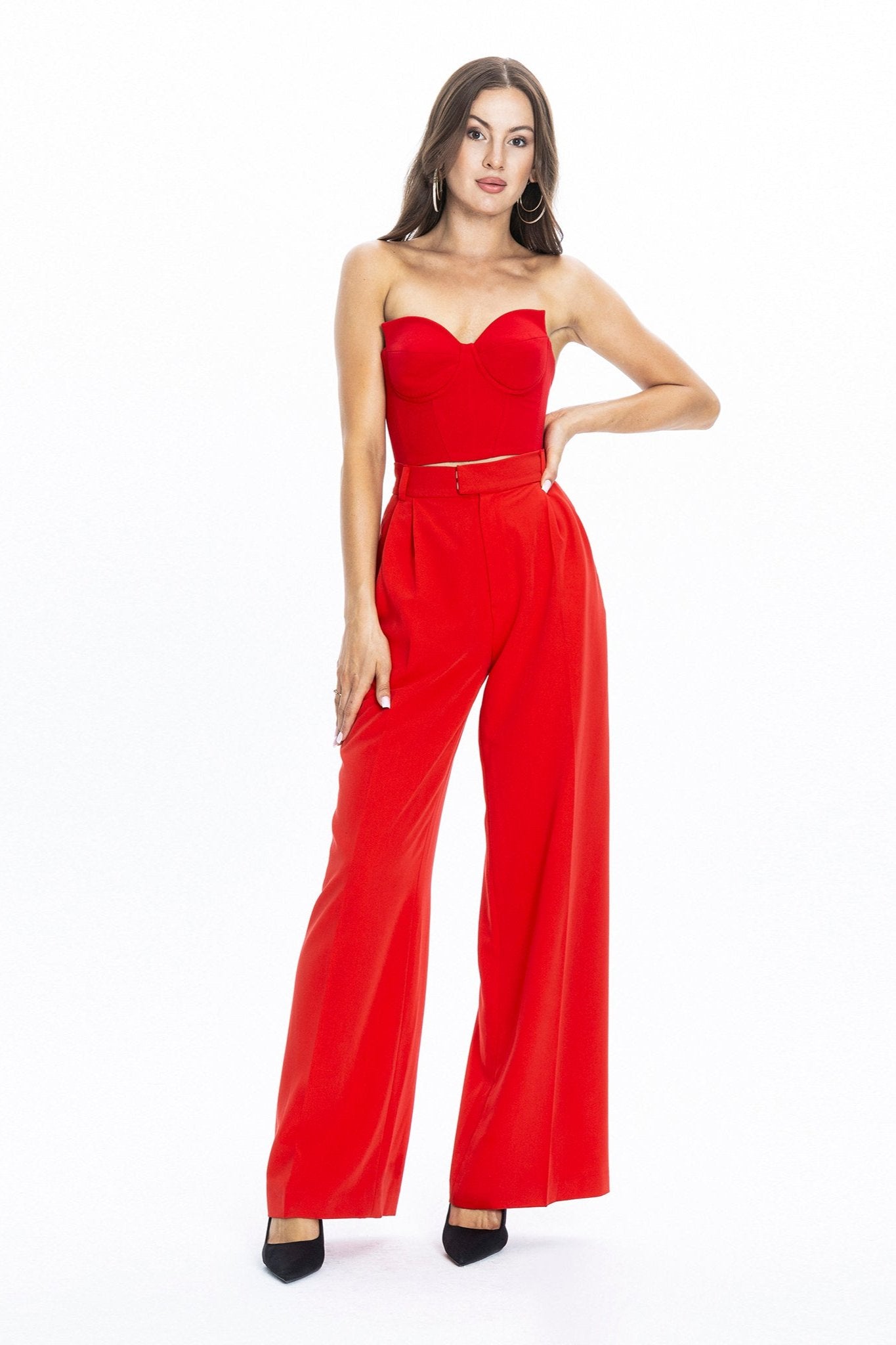 Sanremo High-Rise Wide-Leg Suit Pants Red 5