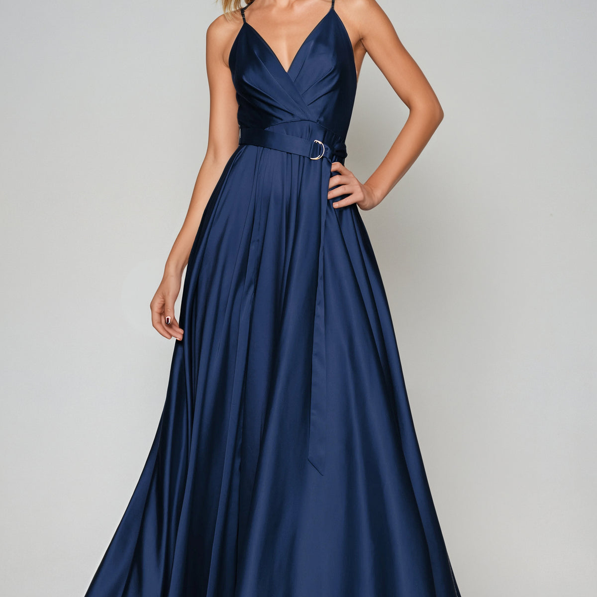 Navy Blue Satin Long Dress – Luxury Evening Gown by Angelika Jozefczyk