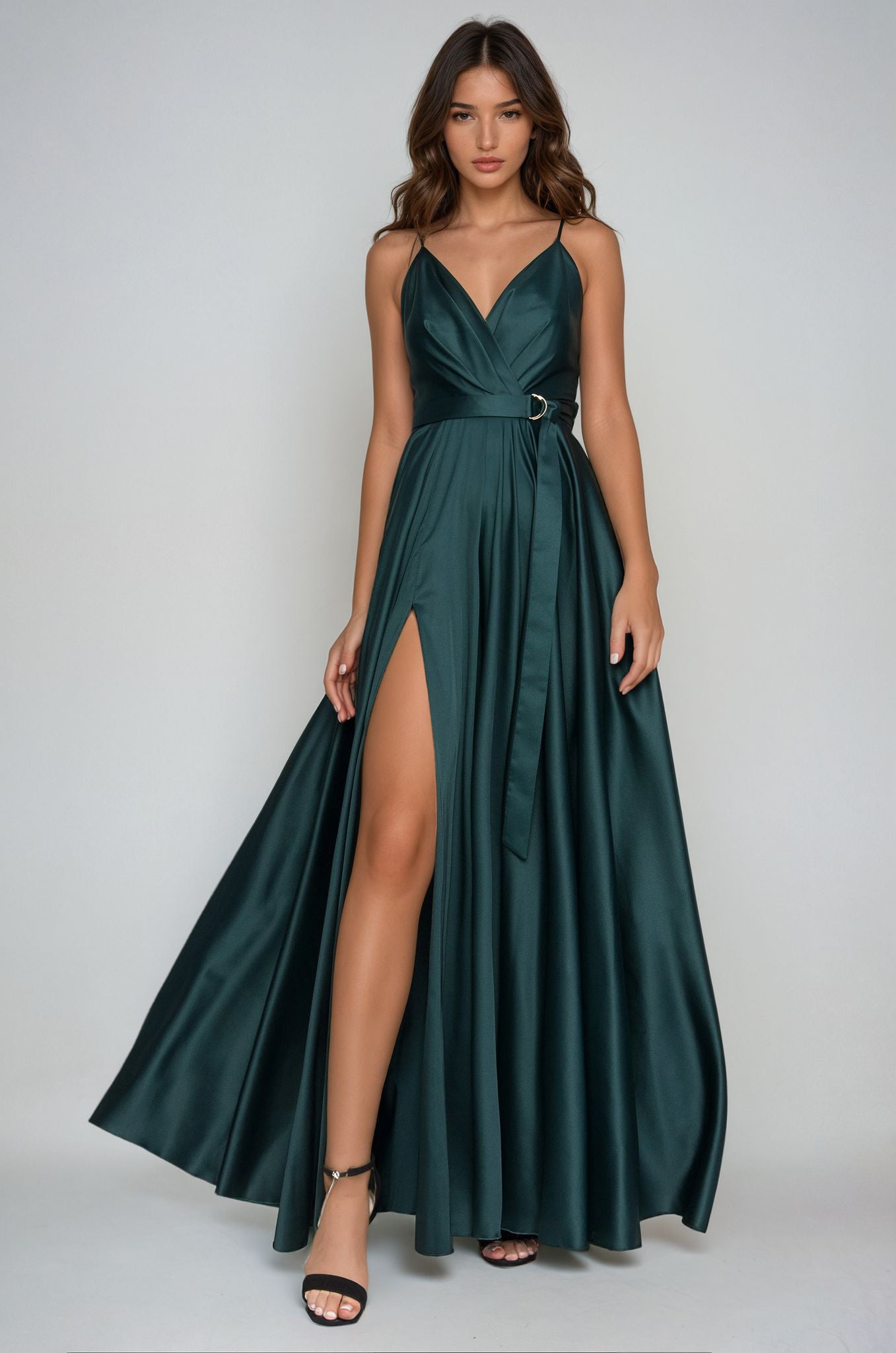 Robe Longue Robe Satinée Verte Robe Longue Fendue En Satin