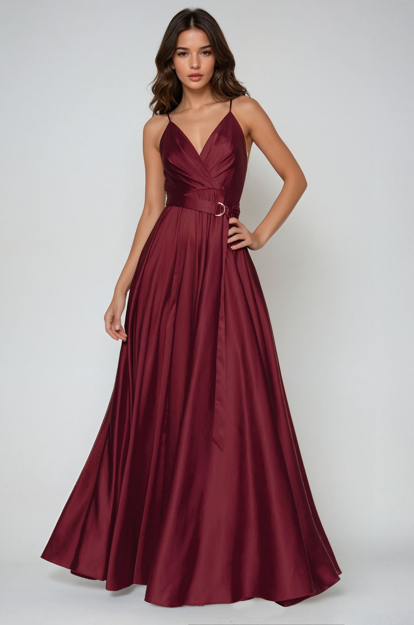 Satin Long Dress Burgundy Angelika Jozefczyk