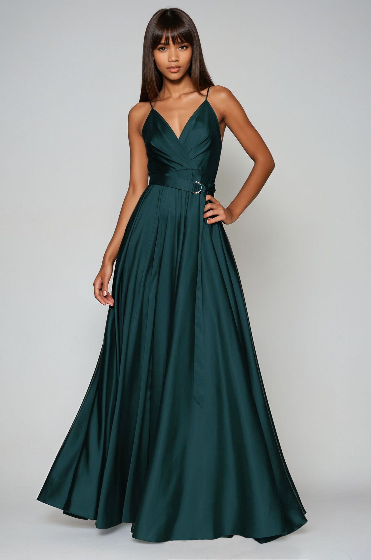 emerald green dress satin Long – Luxury Evening Gown by Angelika Jozefczyk Navy Velvet Maxi Dress, GLOVES & SLEEVES color:Dusty Blue