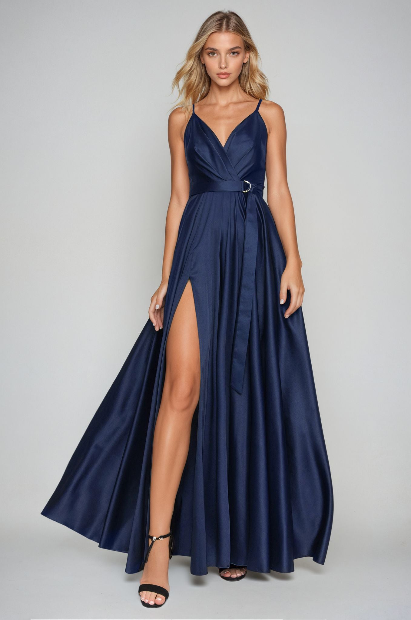 Satin Long Dress Navy Angelika Jozefczyk 