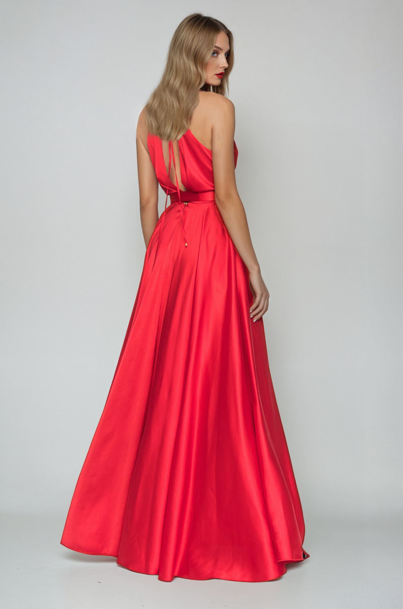 Satin Long Dress Tied Back Red Angelika Jozefczyk 2