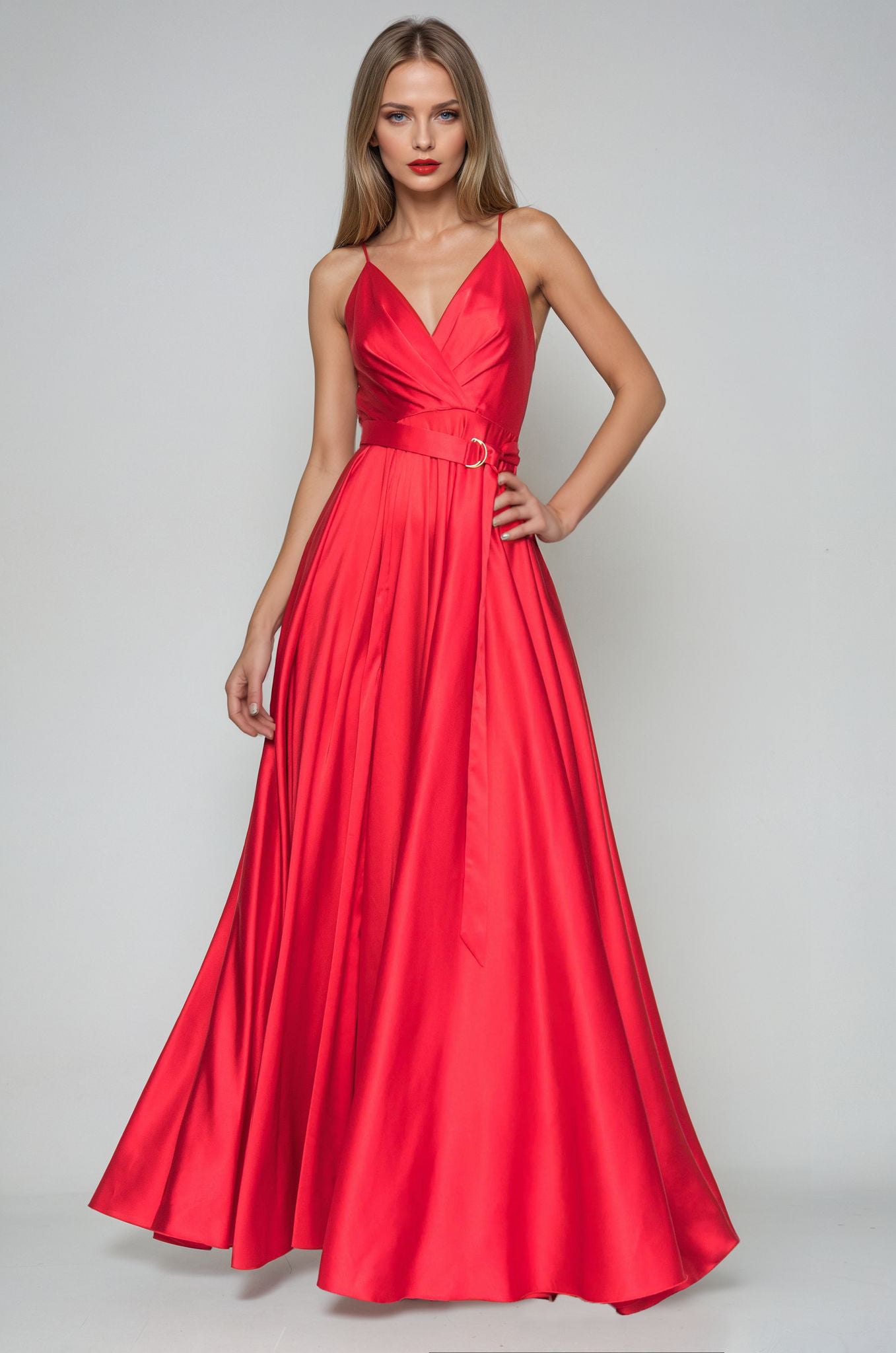 Satin Long Dress Tied Back Red Angelika Jozefczyk 4