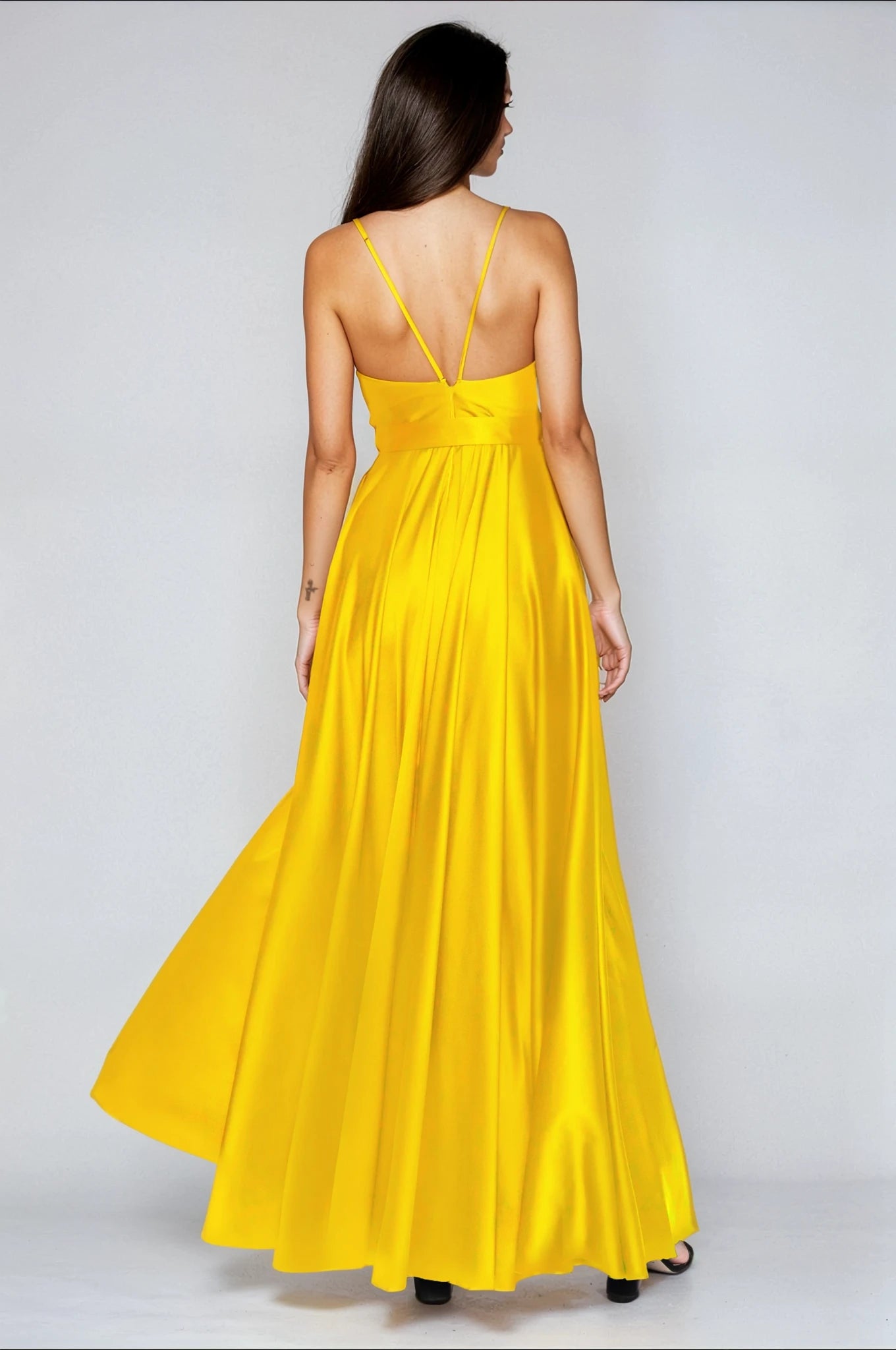 Satin Long Dress Yellow Angelika Jozefczyk back