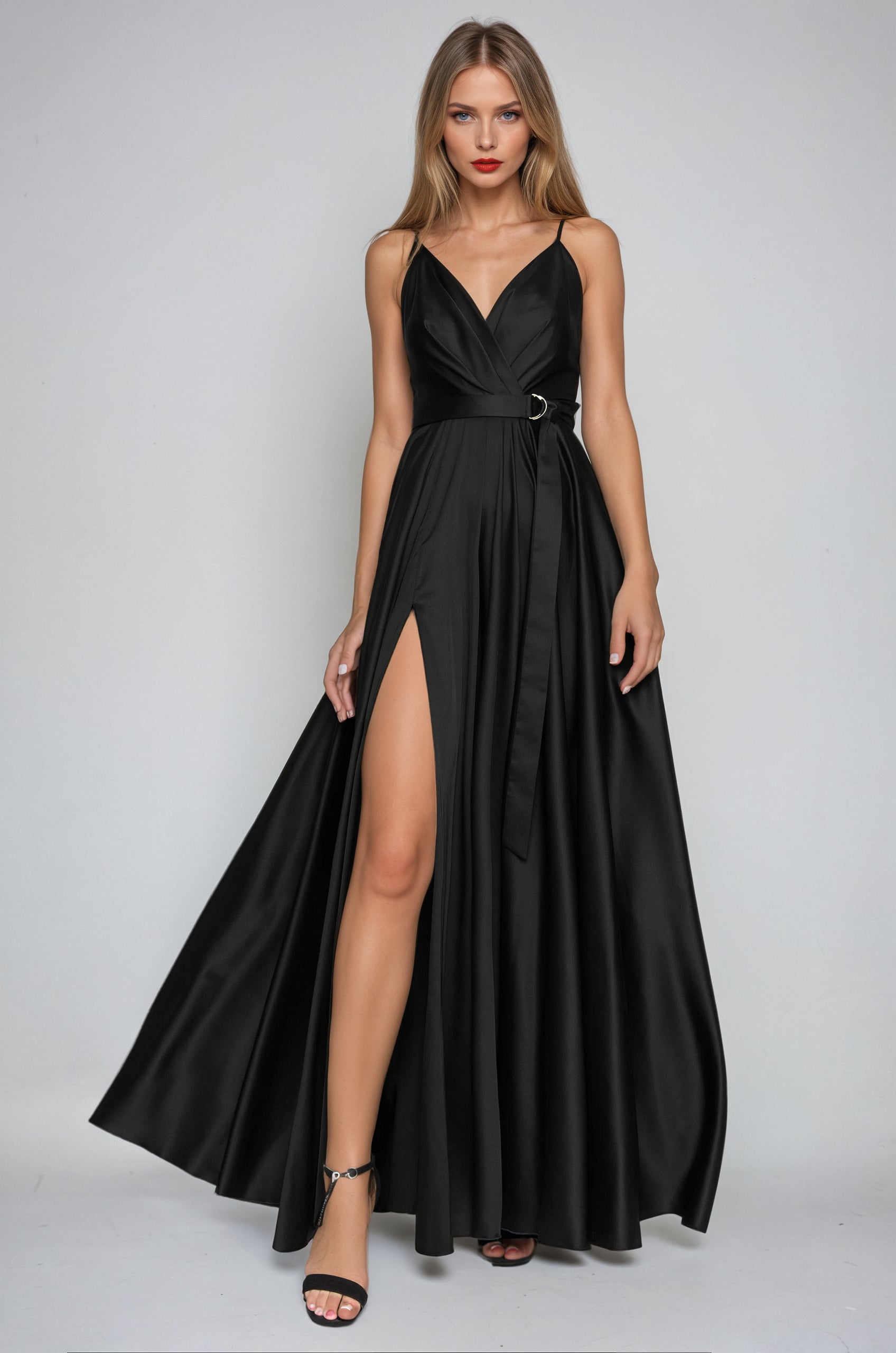 Satin long dress black Angelika Jozefczyk 1