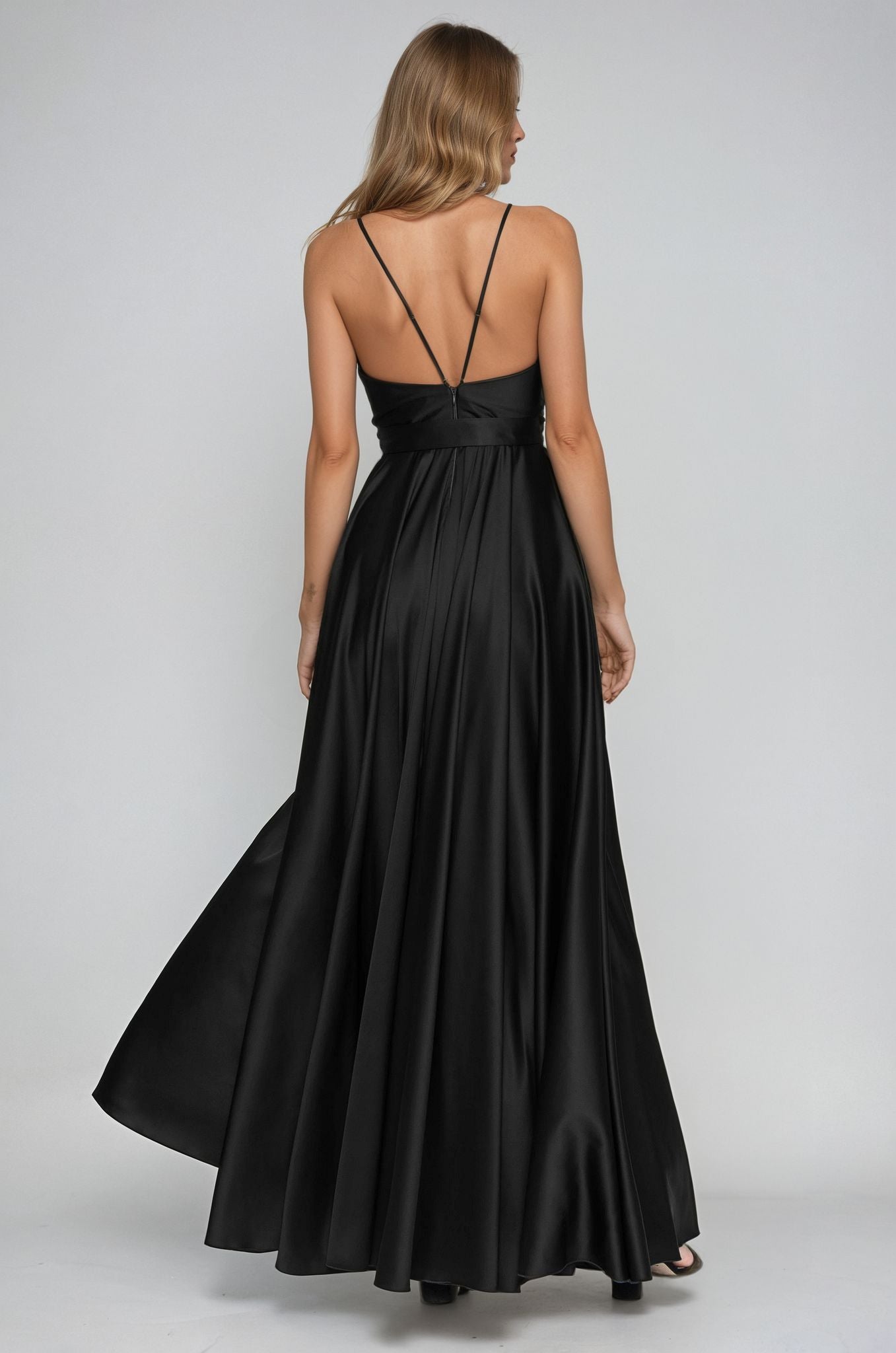 Satin long dress black Angelika Jozefczyk 2