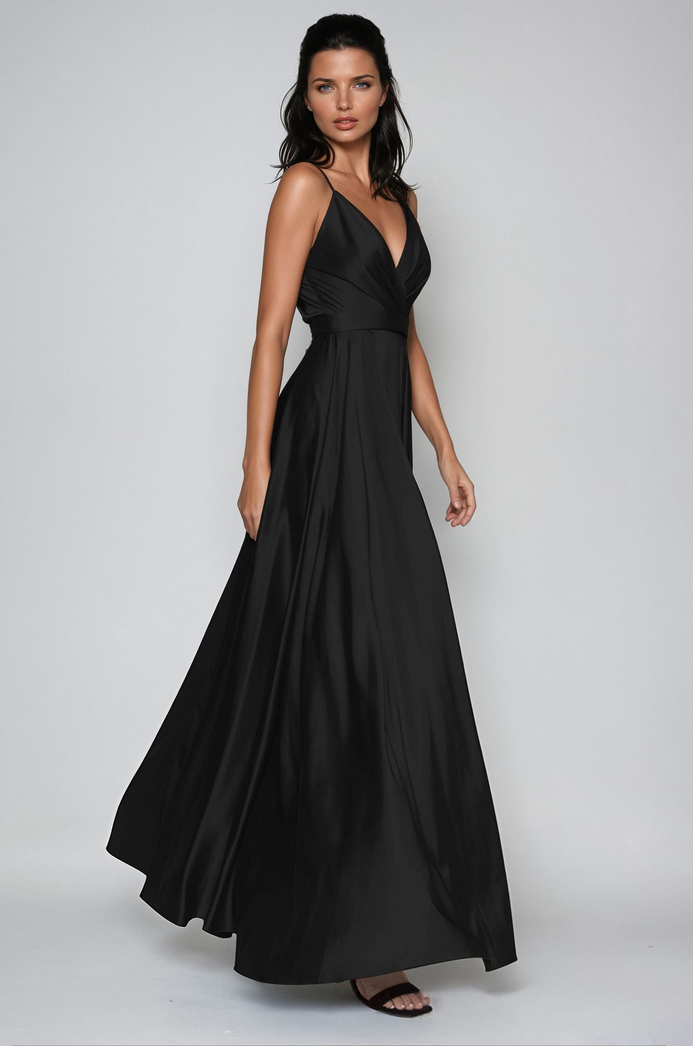 Satin Long Dress Tied Back Black