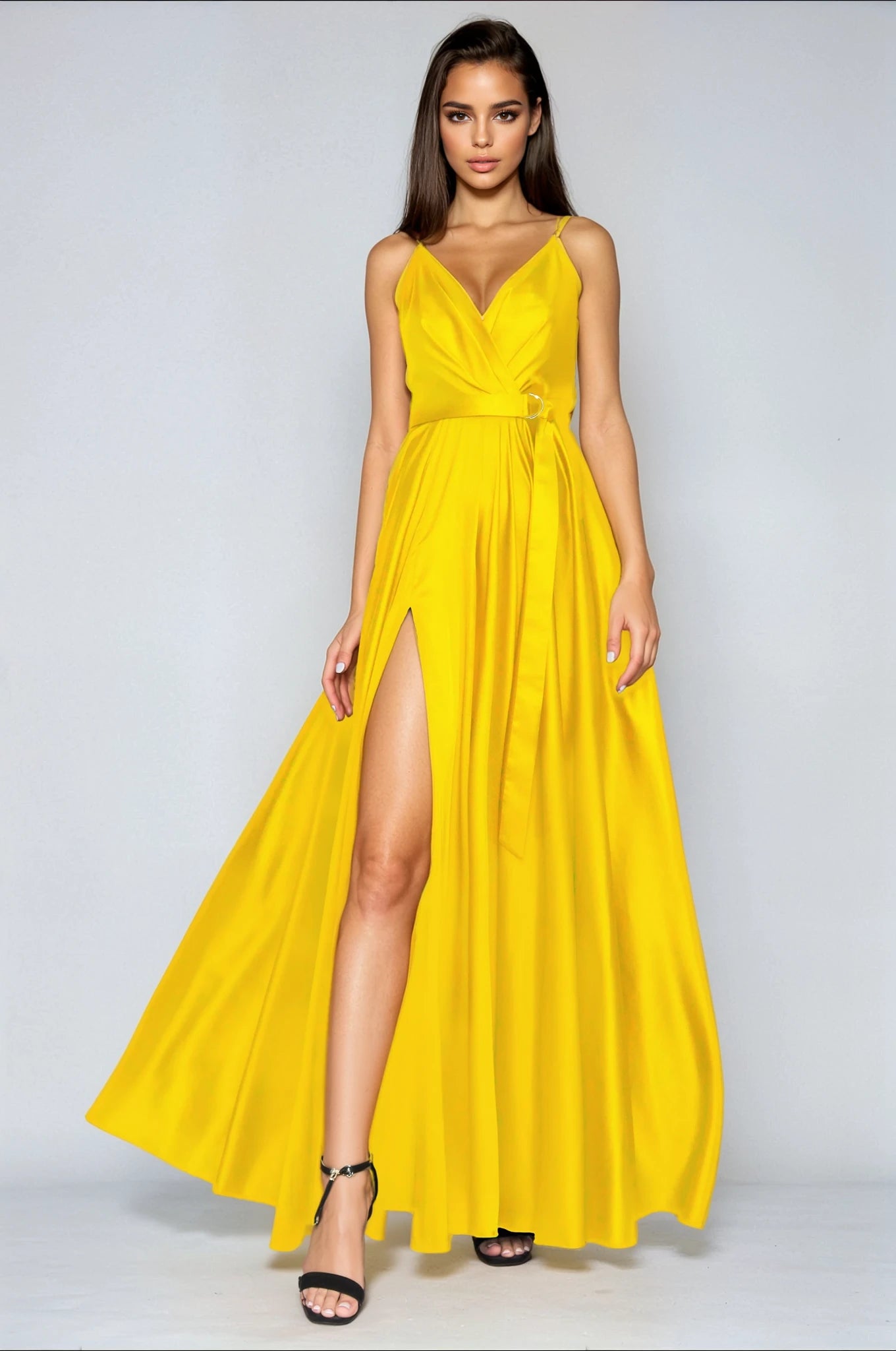 Robe Longue Satin Jaune