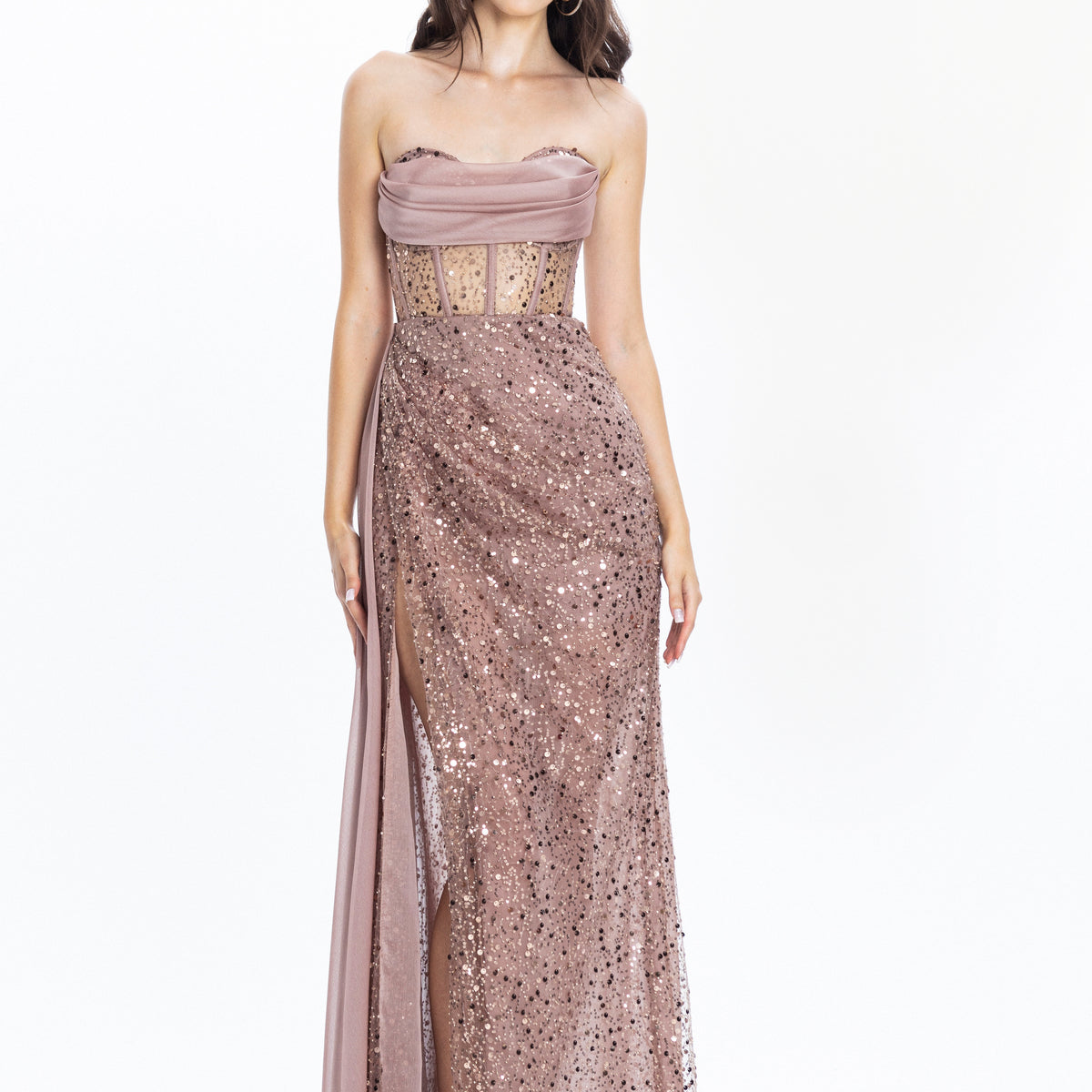 Stella Corset Evening Gown Brown - 36 / Brown Stella Corset Evening Gown Brown - 36 / Brown