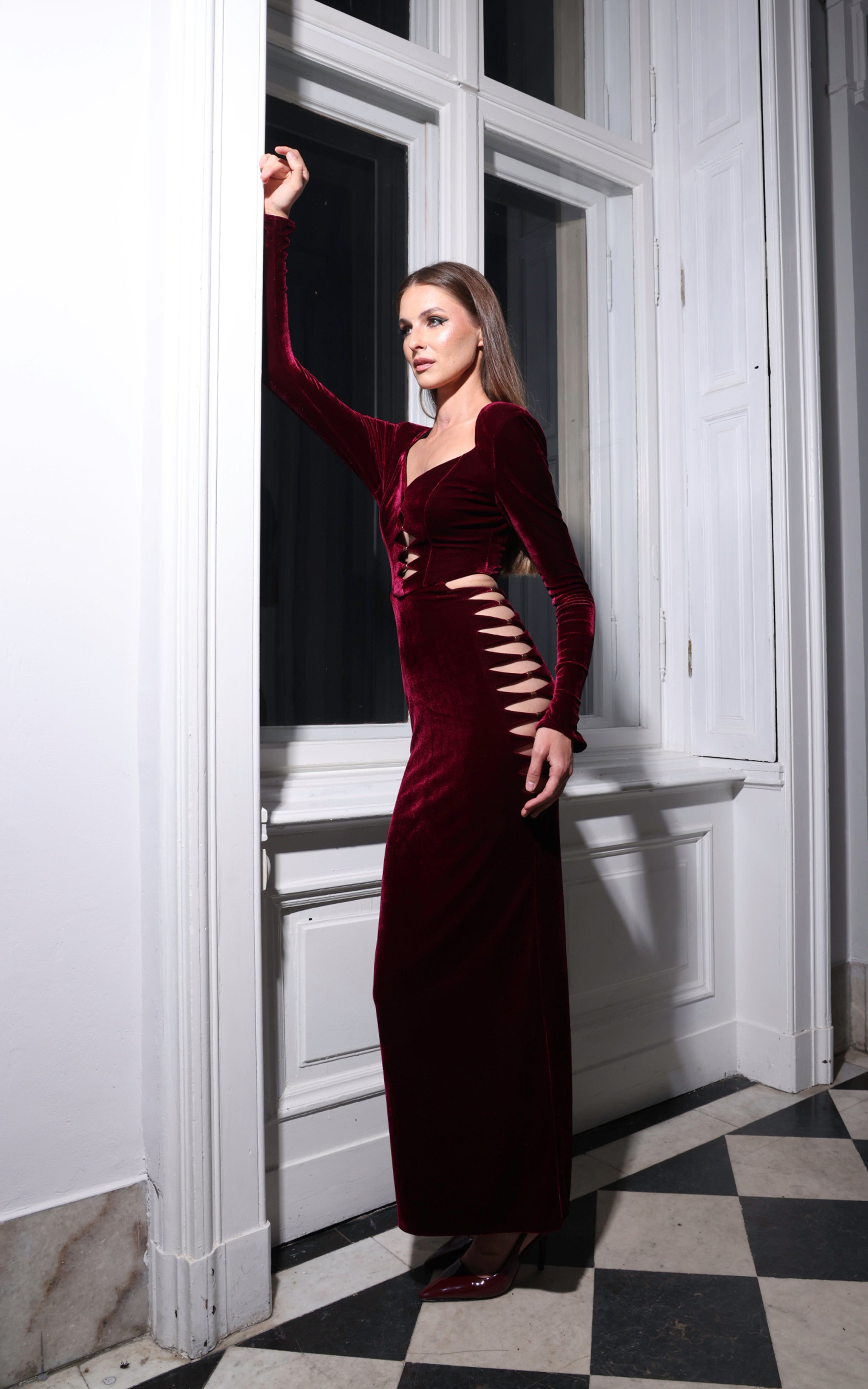 Velvet Dress With Cuttings Glam Witch Burgundy