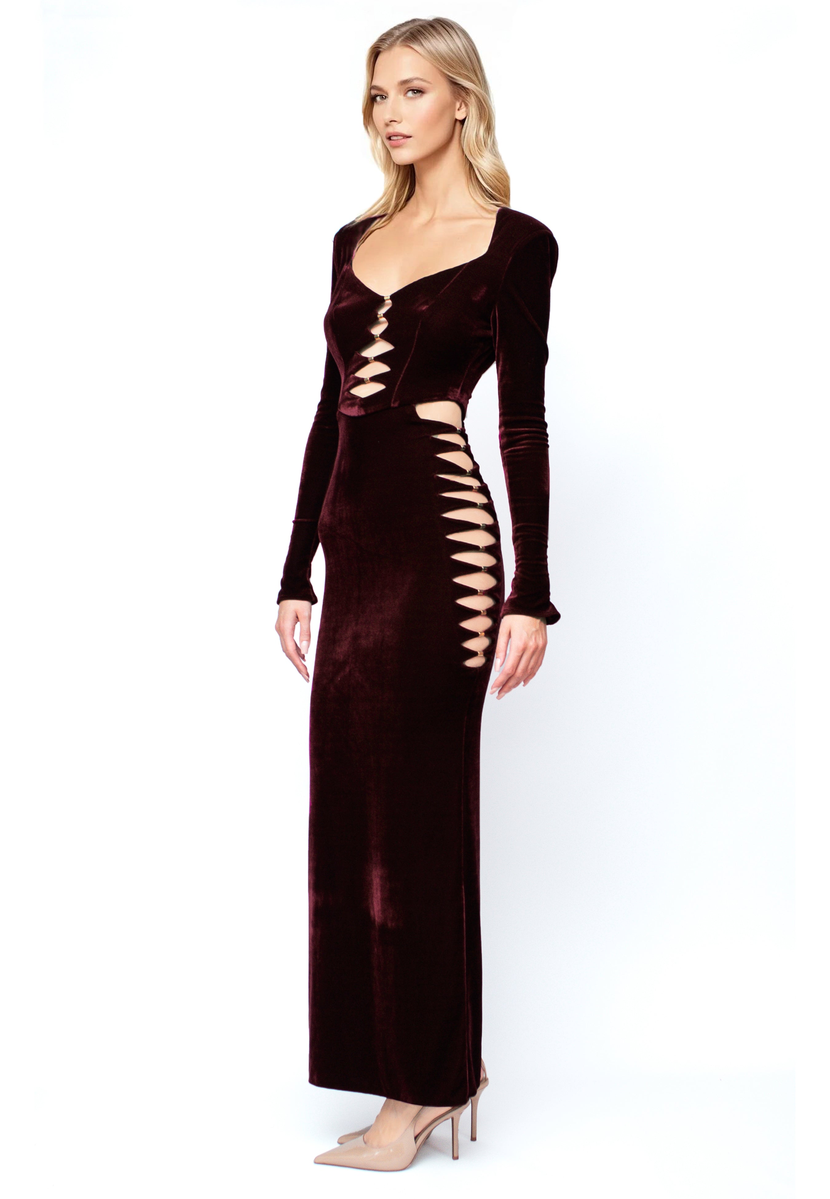 Velvet Dress With Cuttings Glam Witch Brown