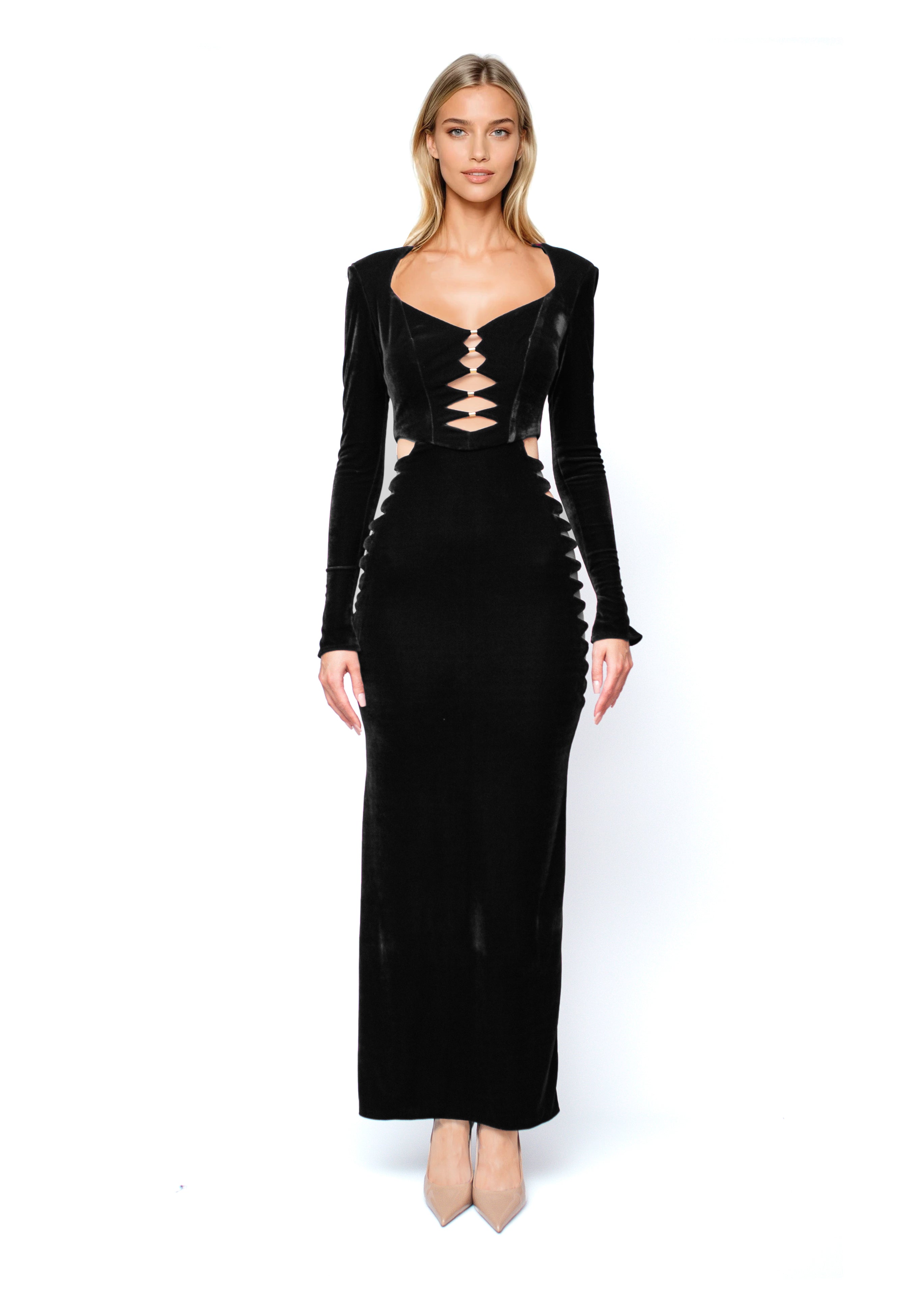 Velvet Dress With Cuttings Glam Witch Black