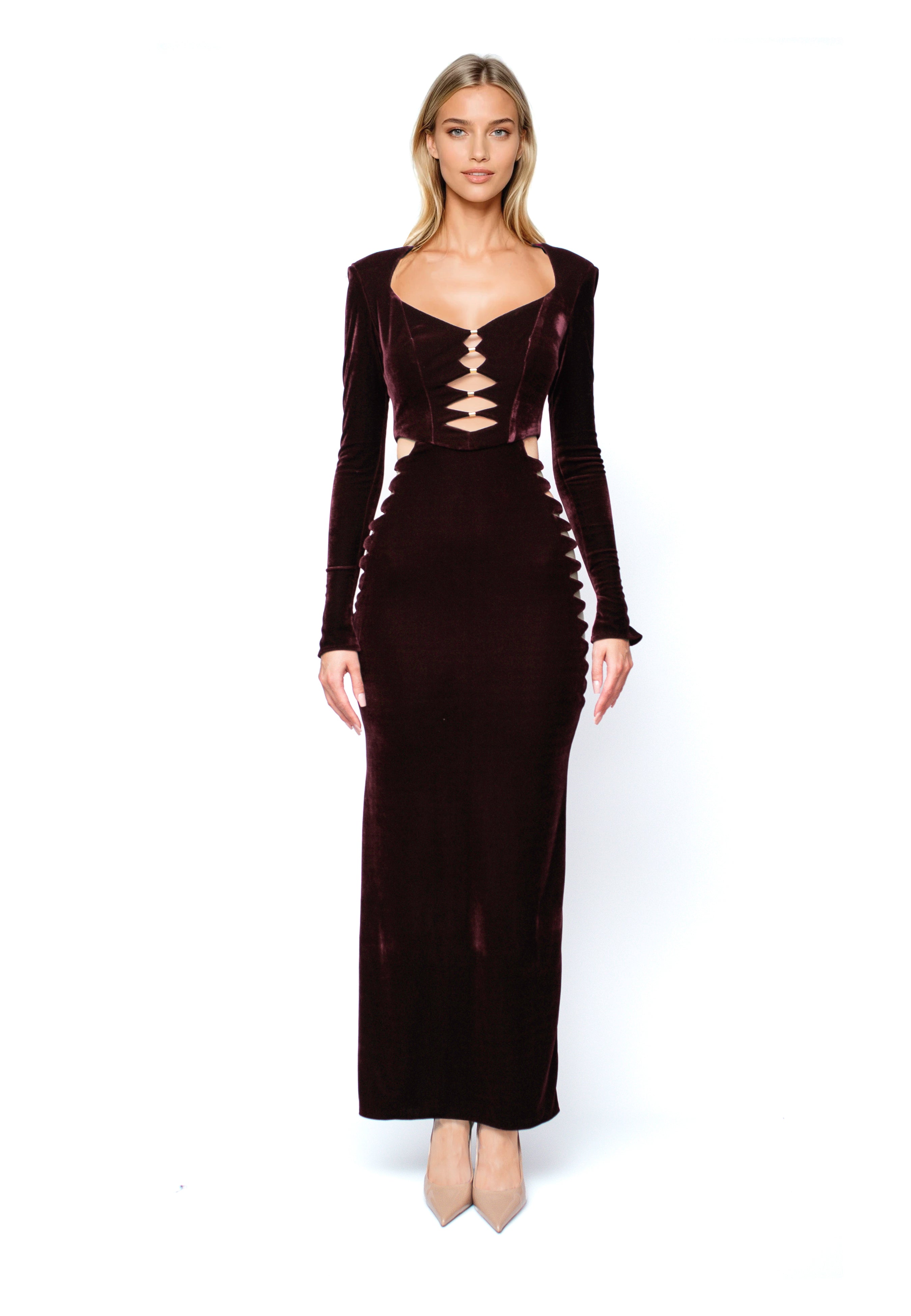 Velvet Dress With Cuttings Glam Witch Brown