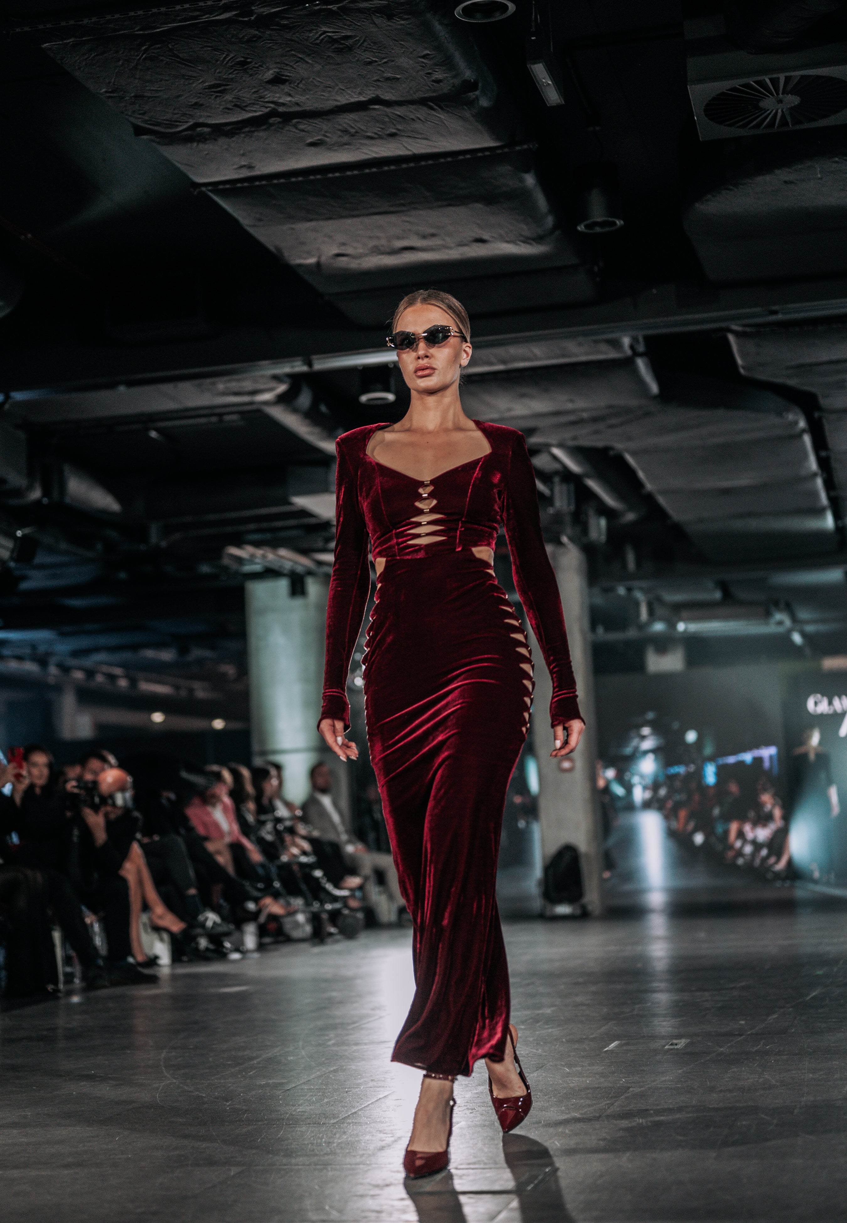 Velvet Dress With Cuttings Glam Witch Burgundy