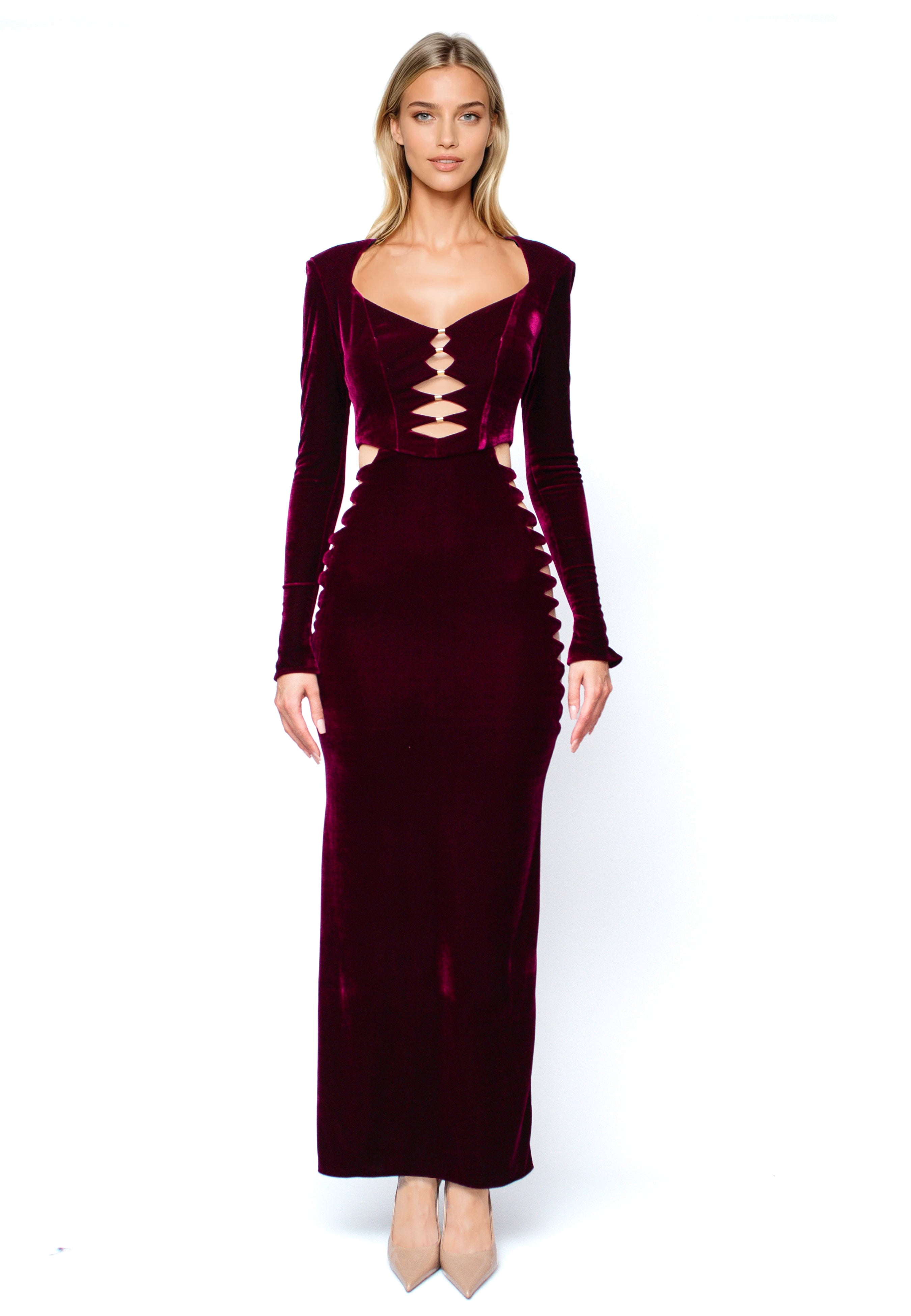 Velvet Dress With Cuttings Glam Witch Burgundy