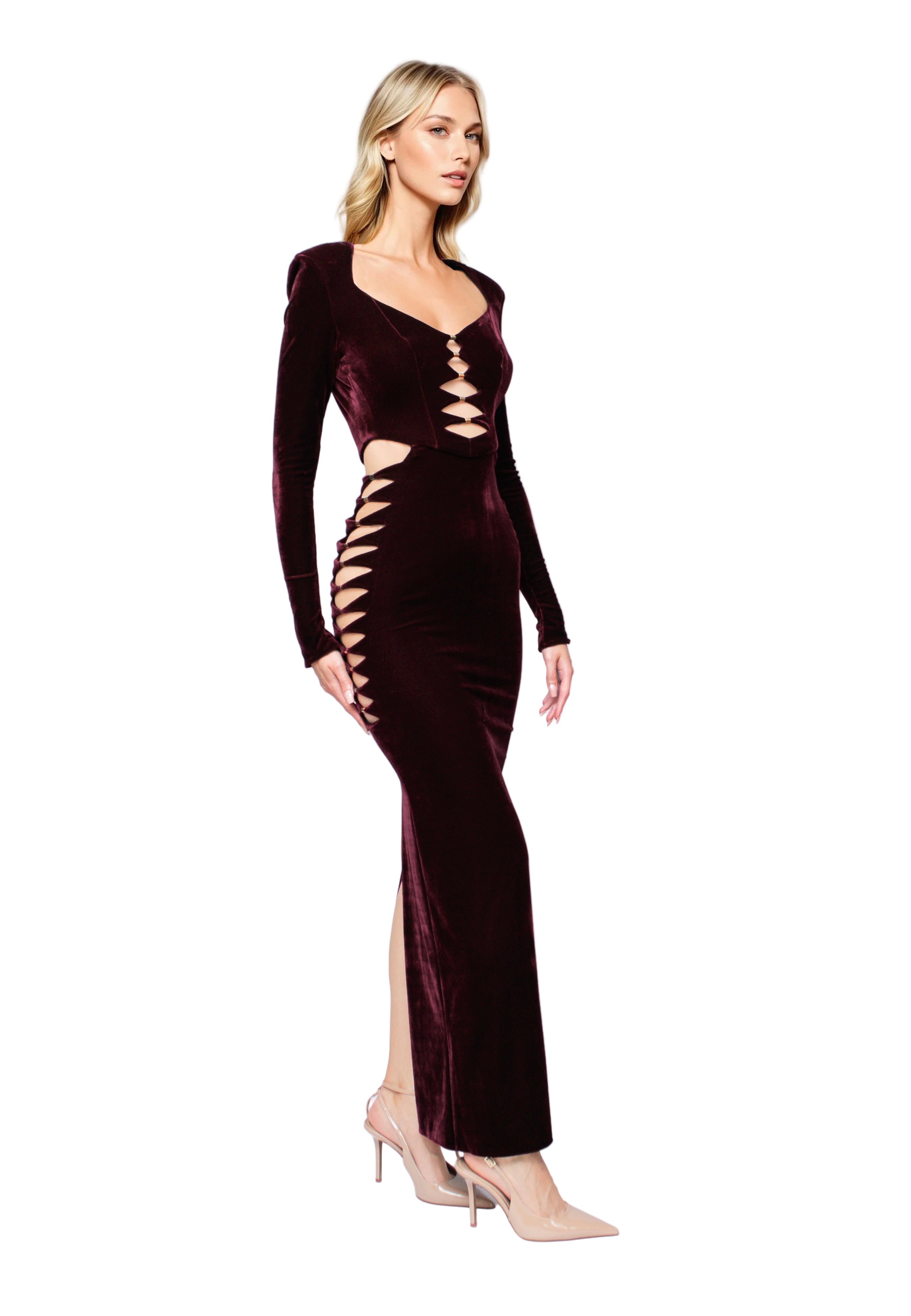 Velvet Dress With Cuttings Glam Witch Brown