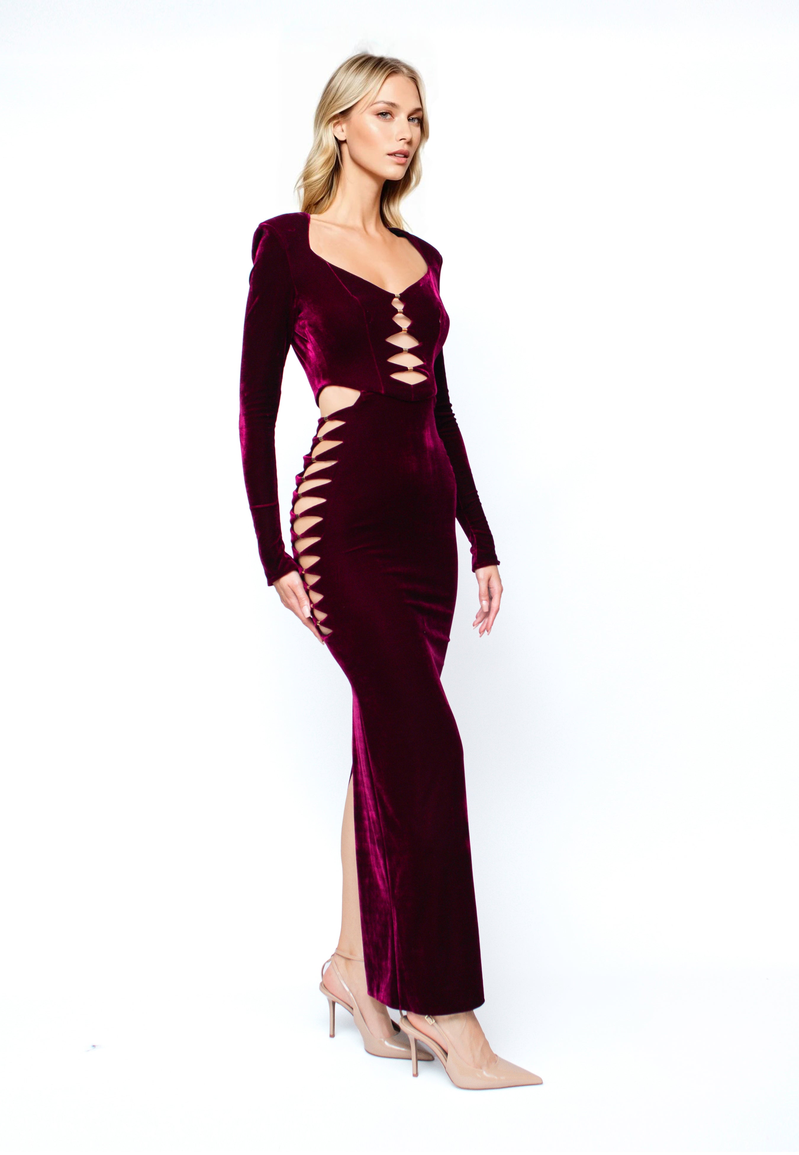 Velvet Dress With Cuttings Glam Witch Burgundy