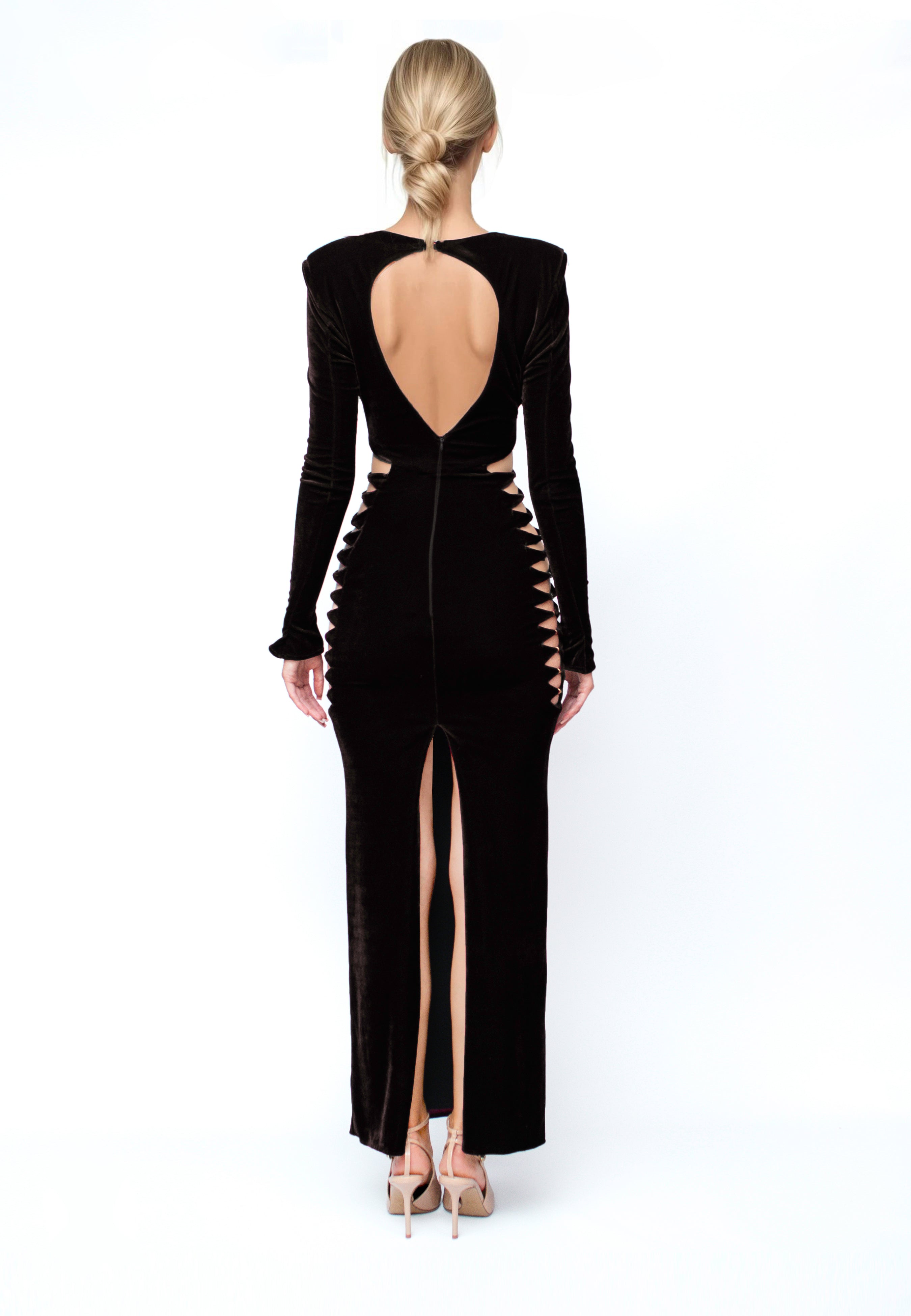 Velvet Dress With Cuttings Glam Witch Black