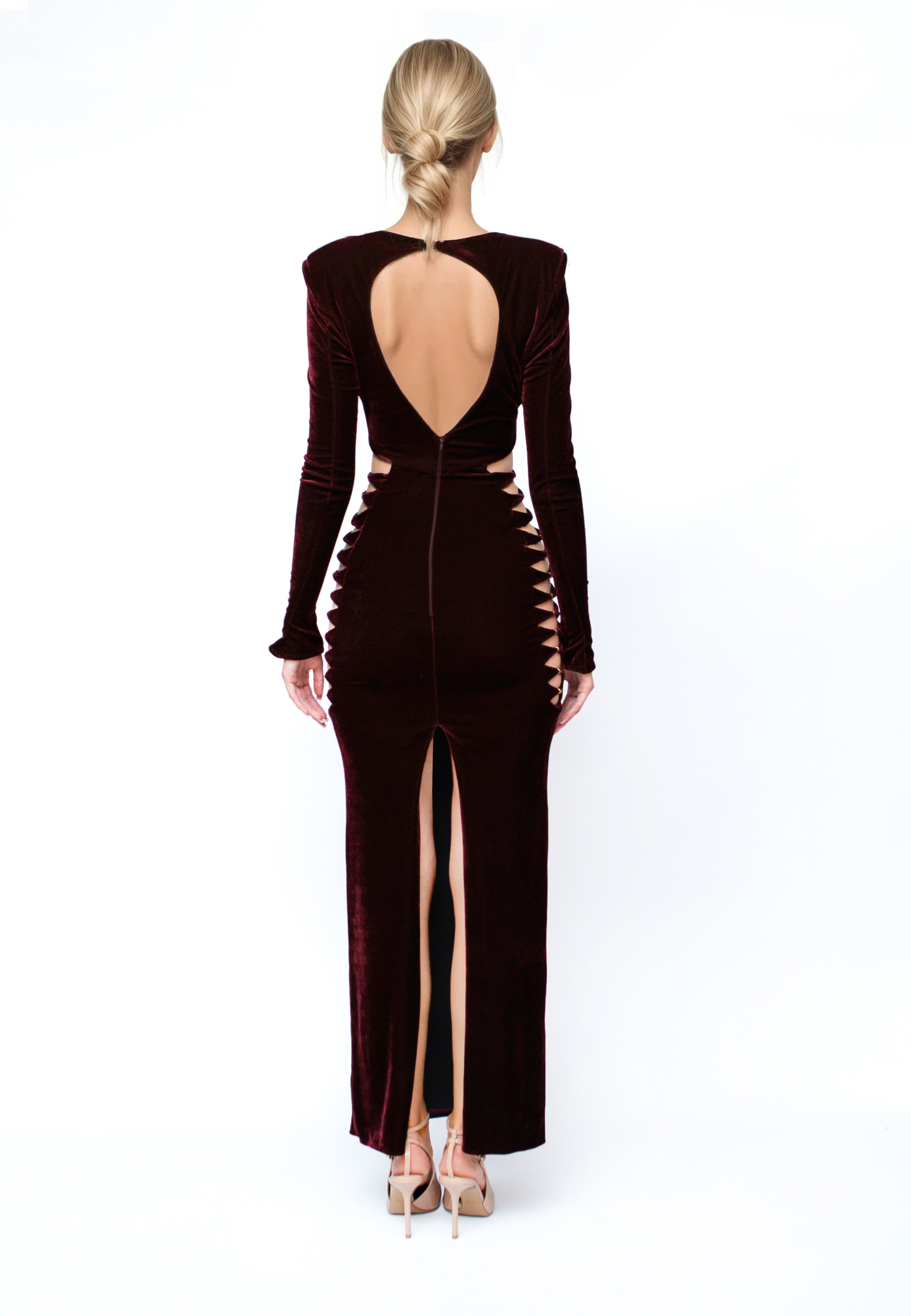 Velvet Dress With Cuttings Glam Witch Brown