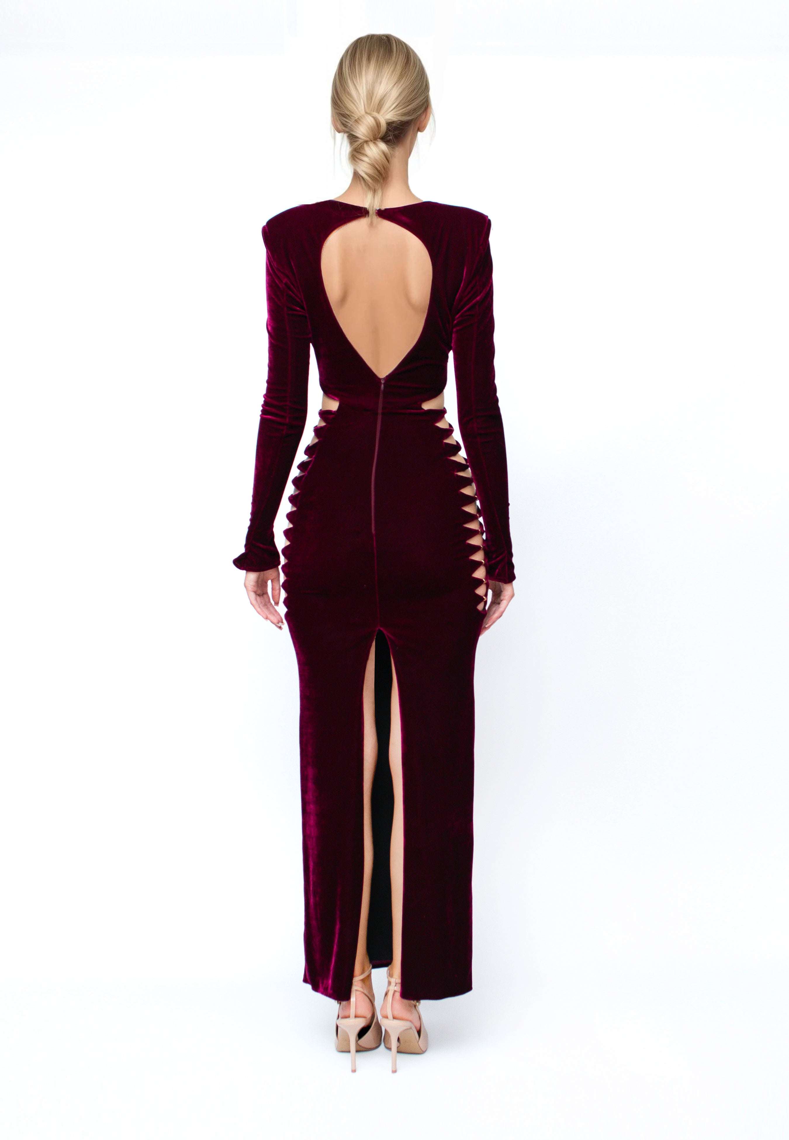 Velvet Dress With Cuttings Glam Witch Burgundy