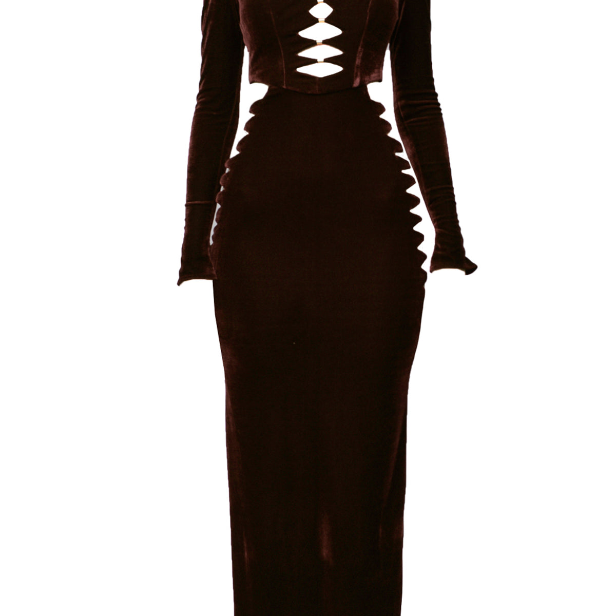 green emerald velvet dress Velvet Dress With Cuttings Glam Witch Brown