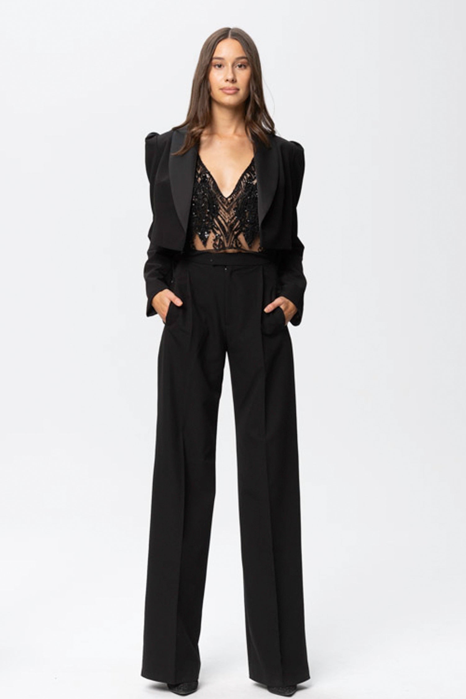 Sanremo High-rise Wide-leg Suit Pants Black
