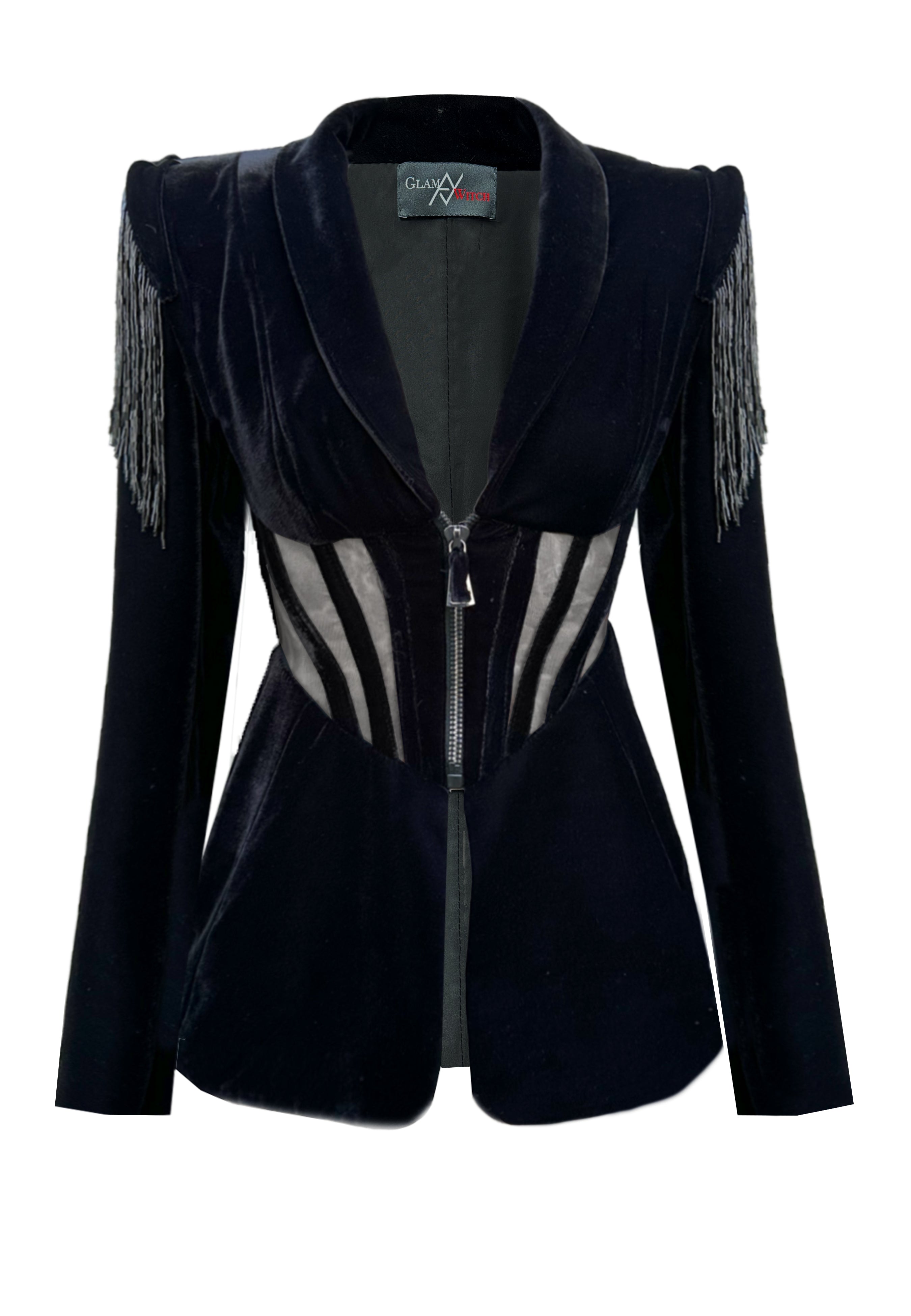 Glam Witch Velvet Corset Blazer With Fringes