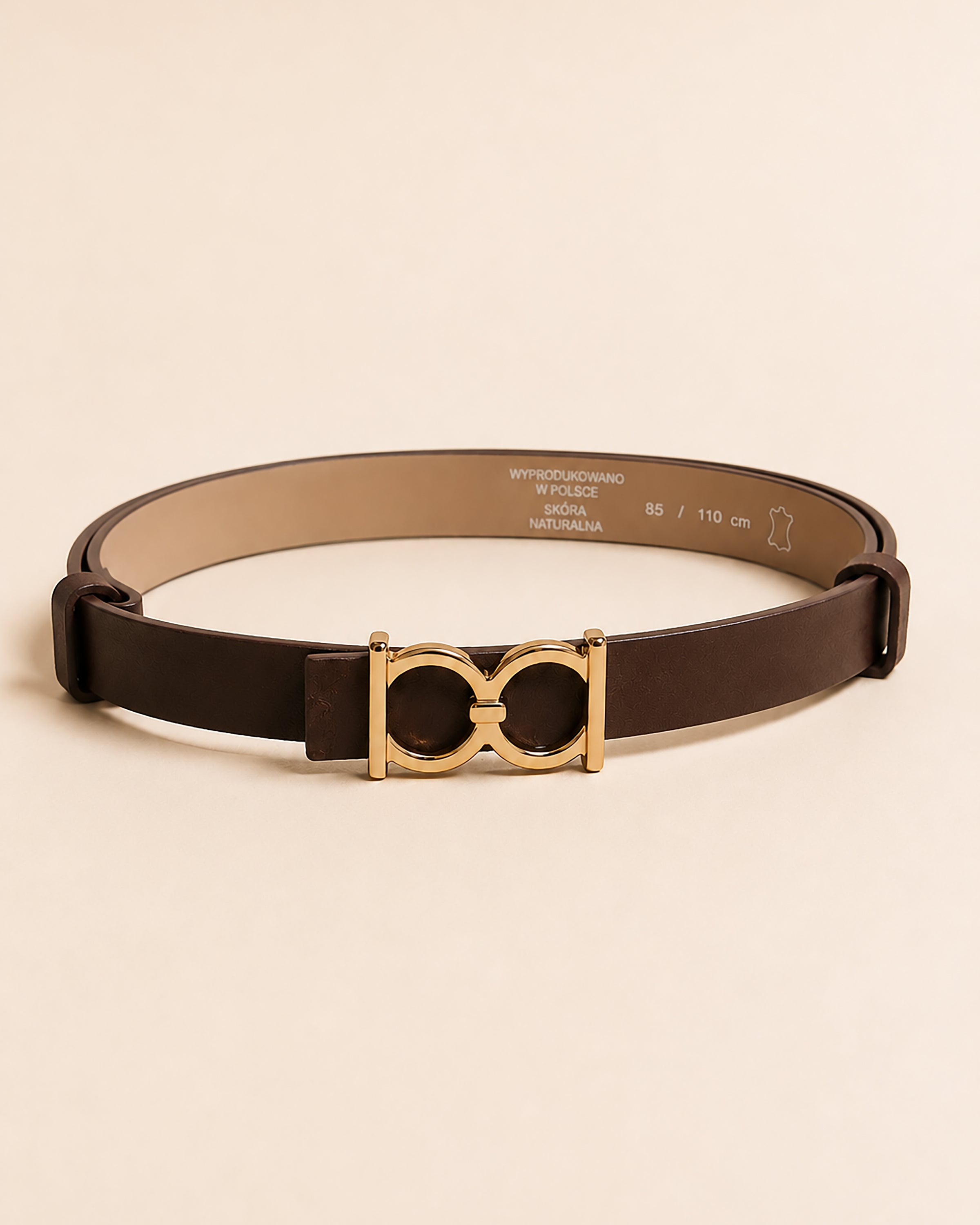 AJ Chocolate Leather Belt with Gold Buckle