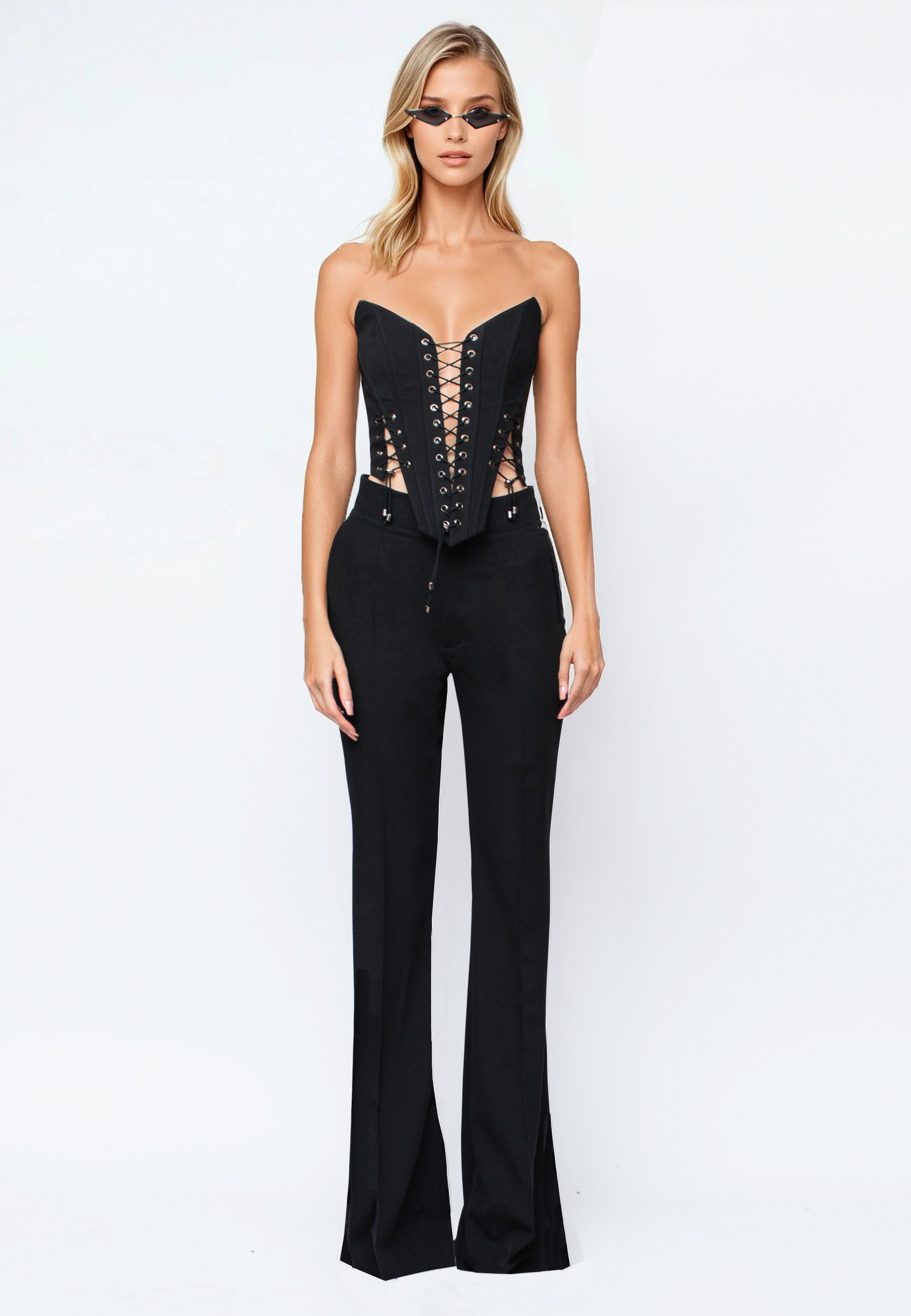 Flared Wool Pants with Elastane Black