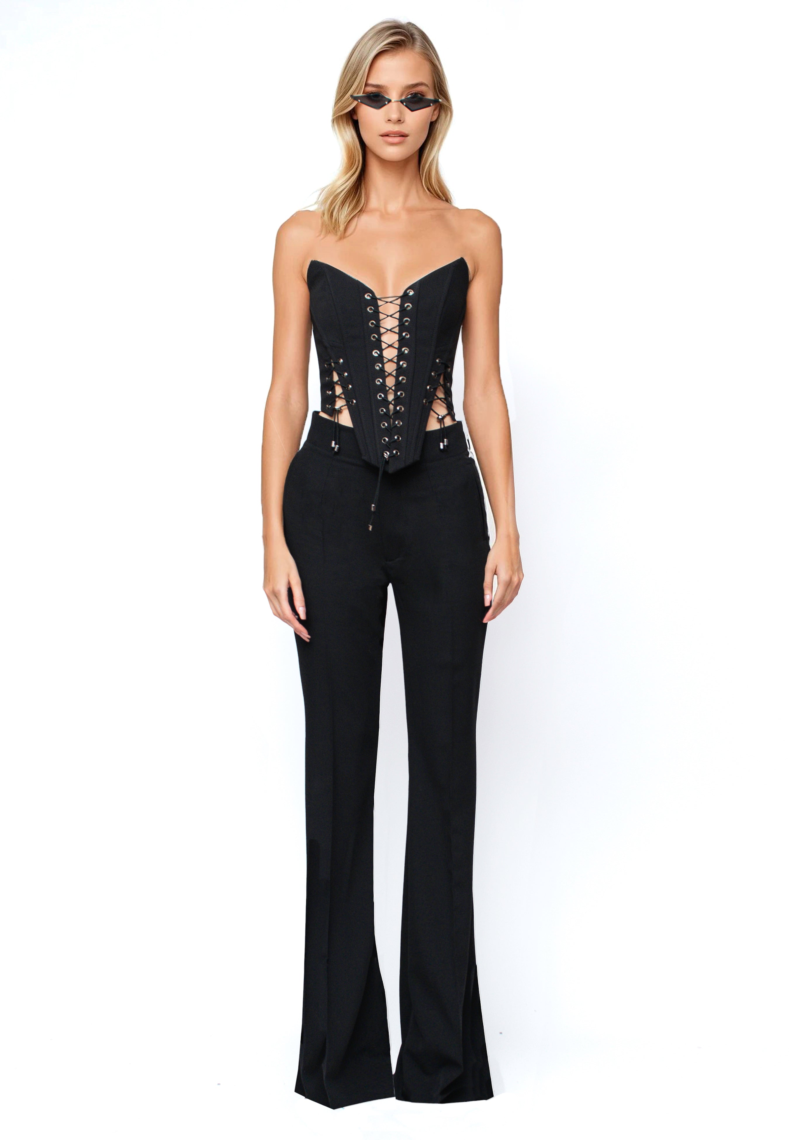 Flared Pants with Elastane Black