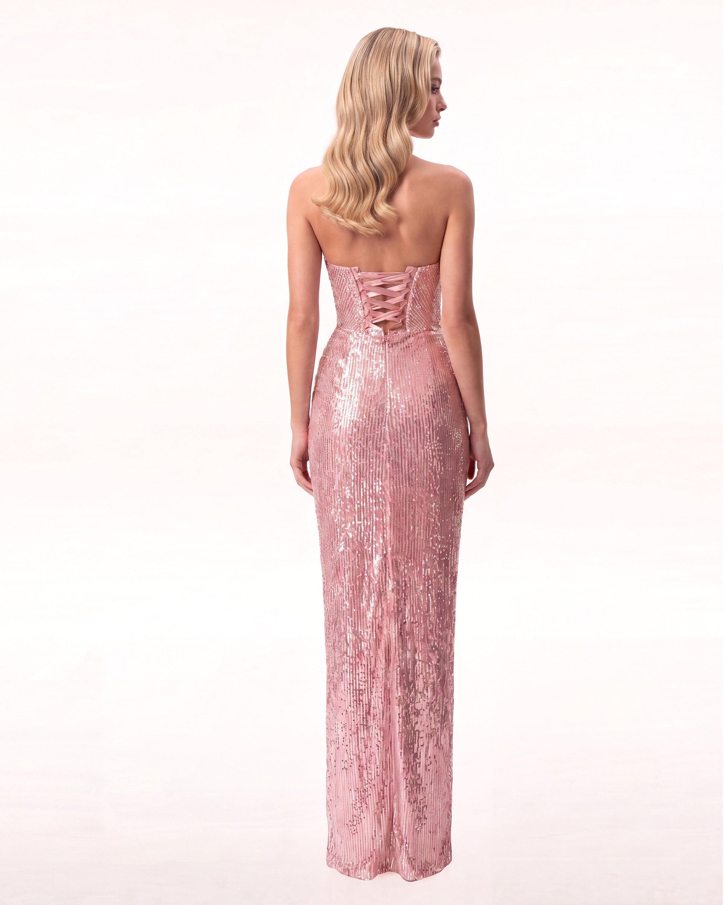 Gaia Sequin Evening Gown Blush Pink