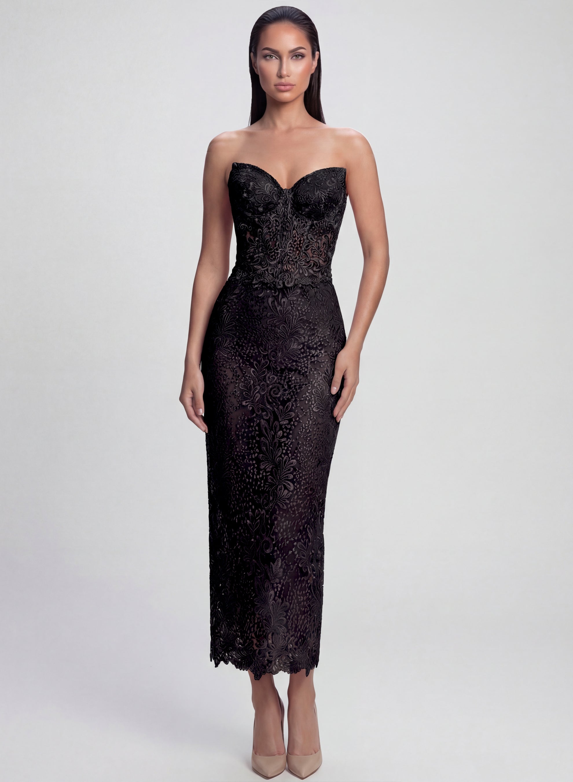 Orchidea Guipure Lace Corset Black| Luxury Strapless Corset