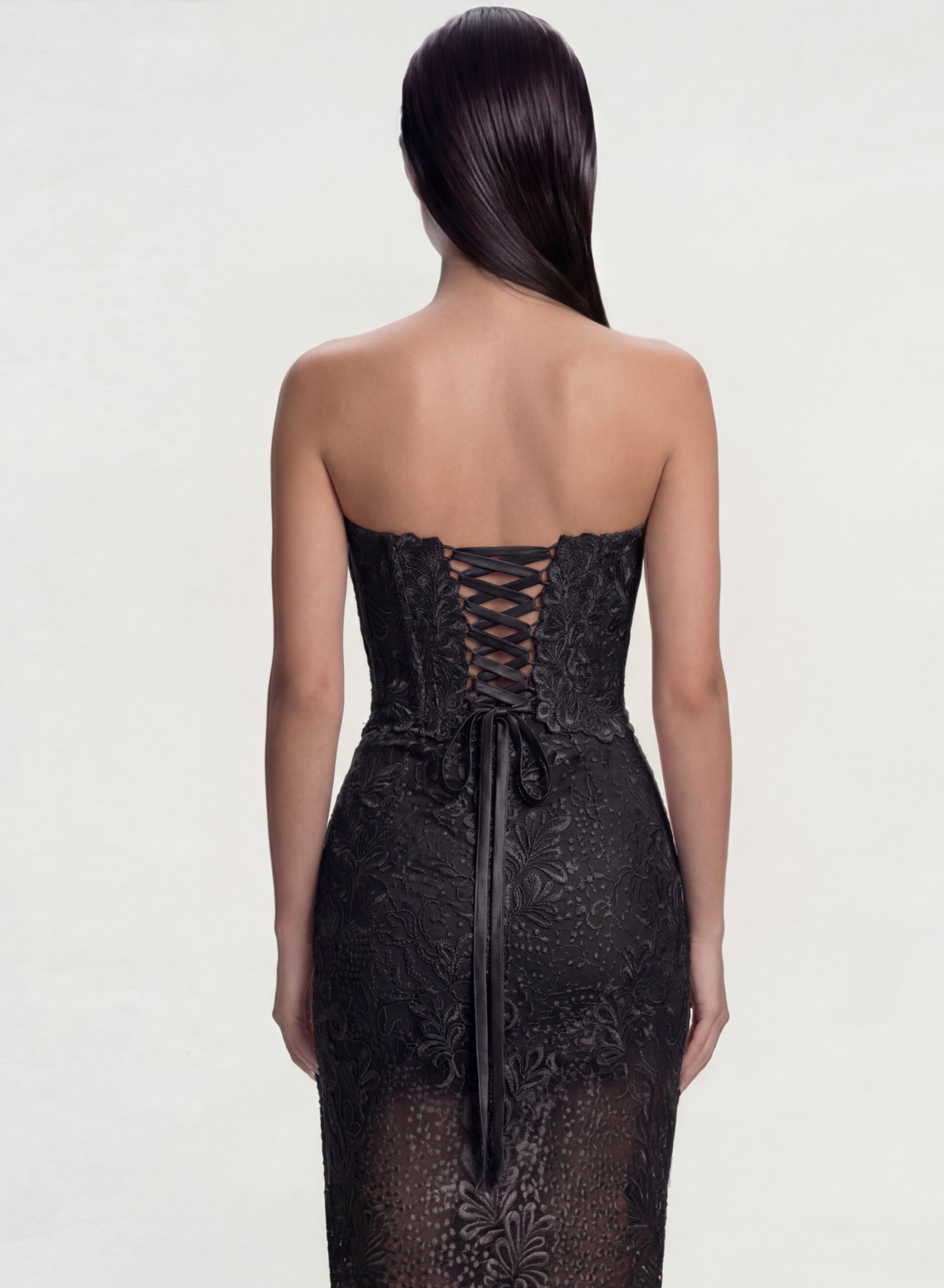 Orchidea Guipure Lace Corset Black| Luxury Strapless Corset