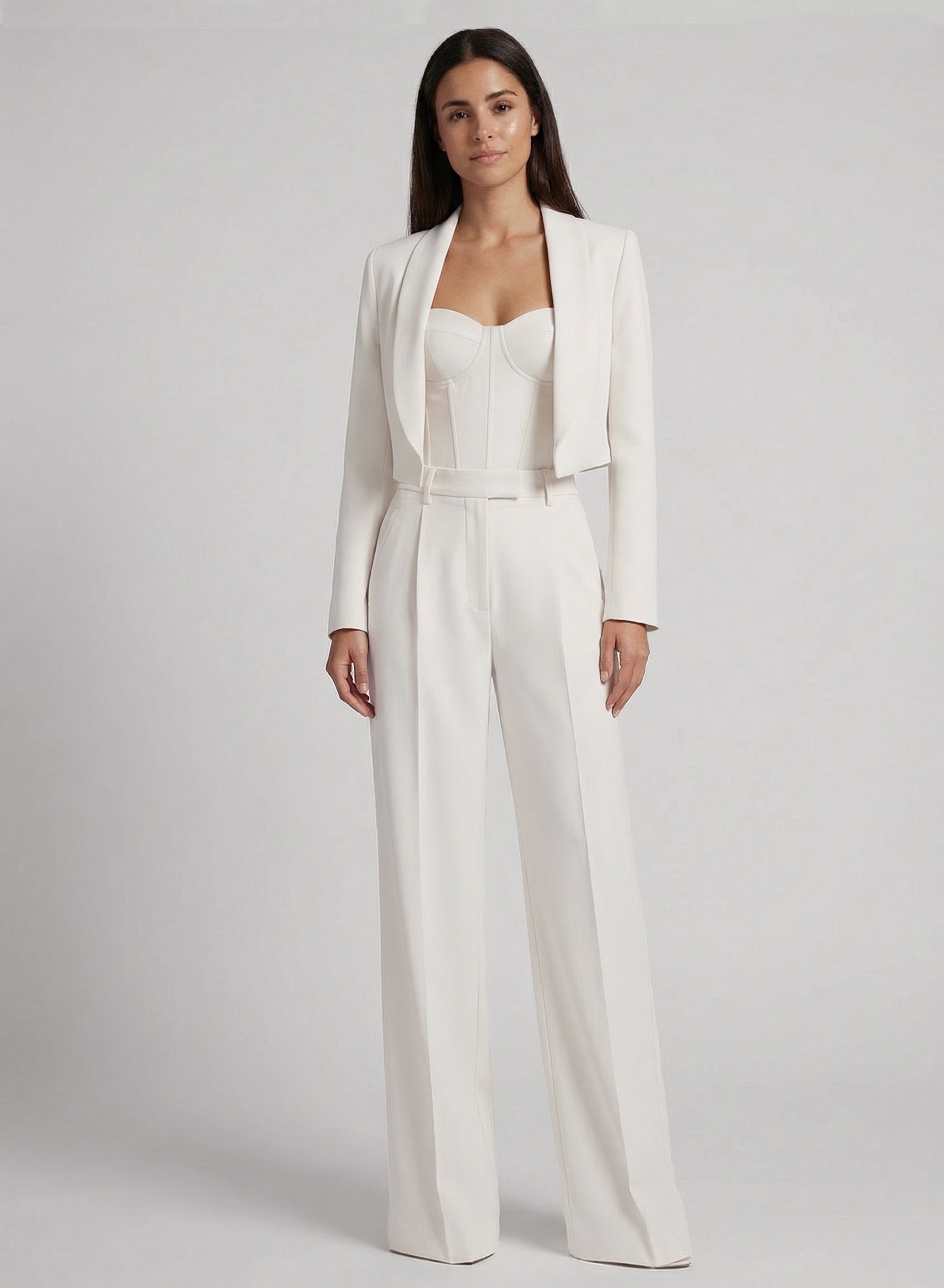 Sanremo High-Rise Wide-Leg Suit Pants Ivory