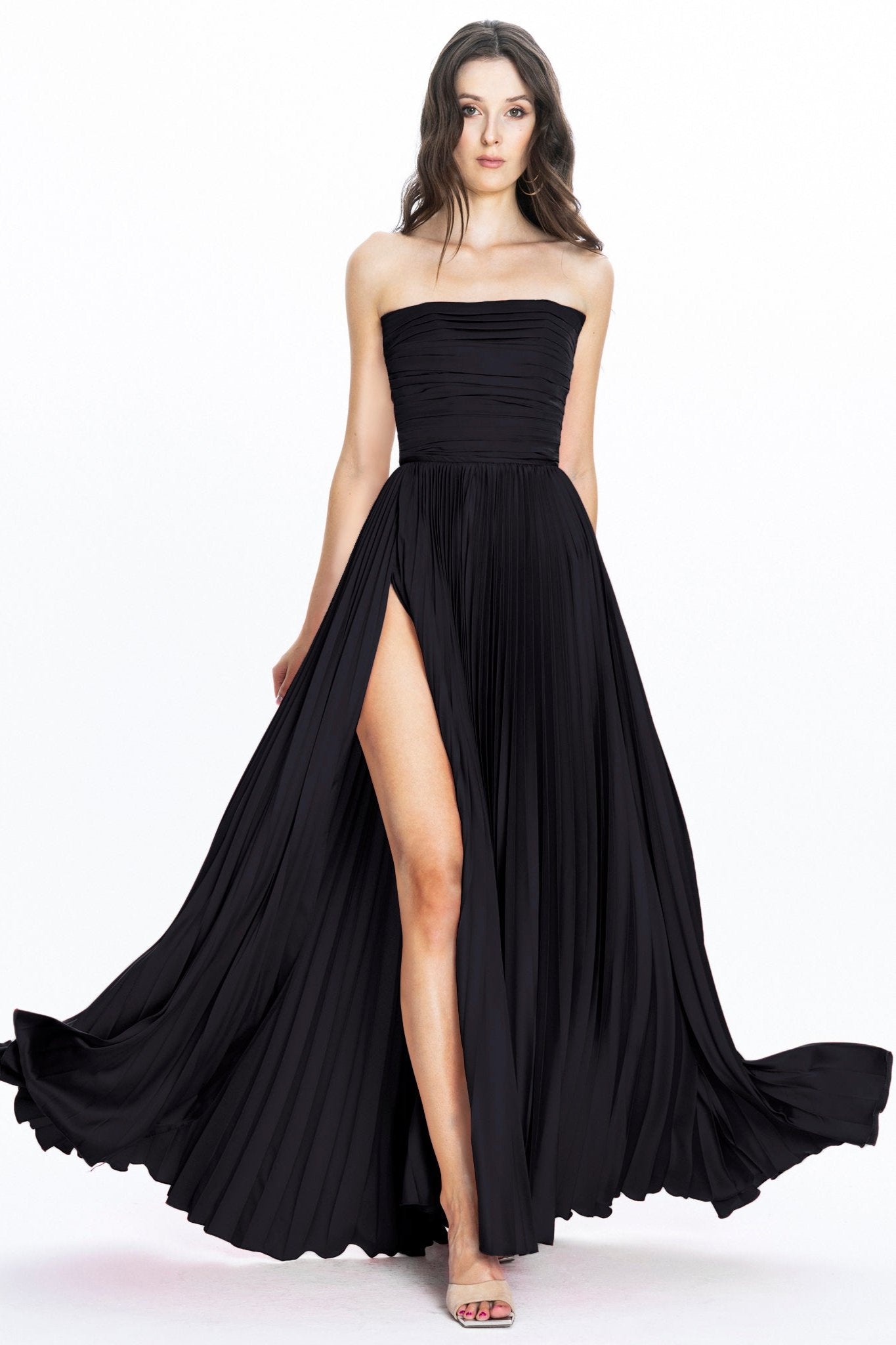 Rose Satin Evening Gown Black