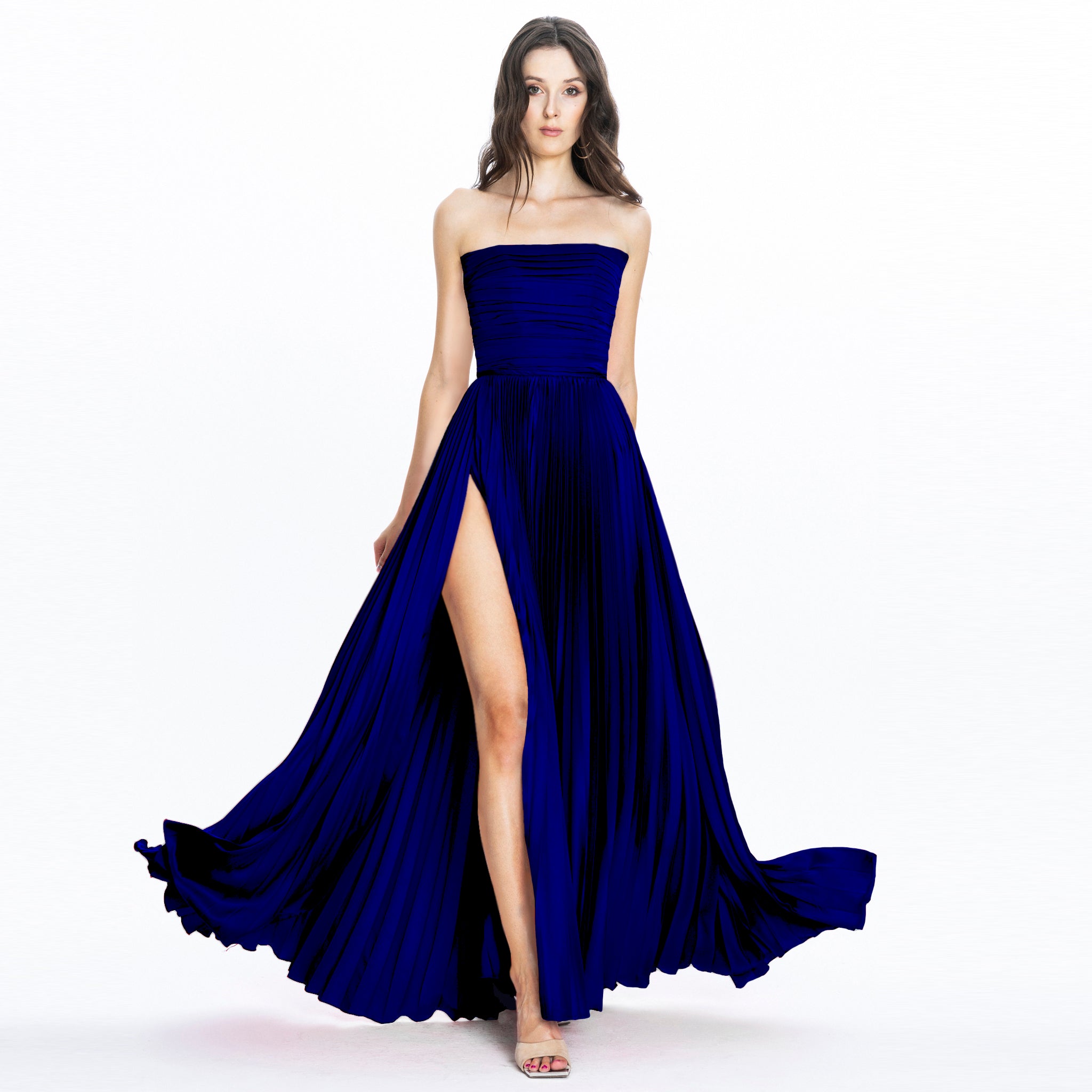 Rose Satin Evening Gown Navy