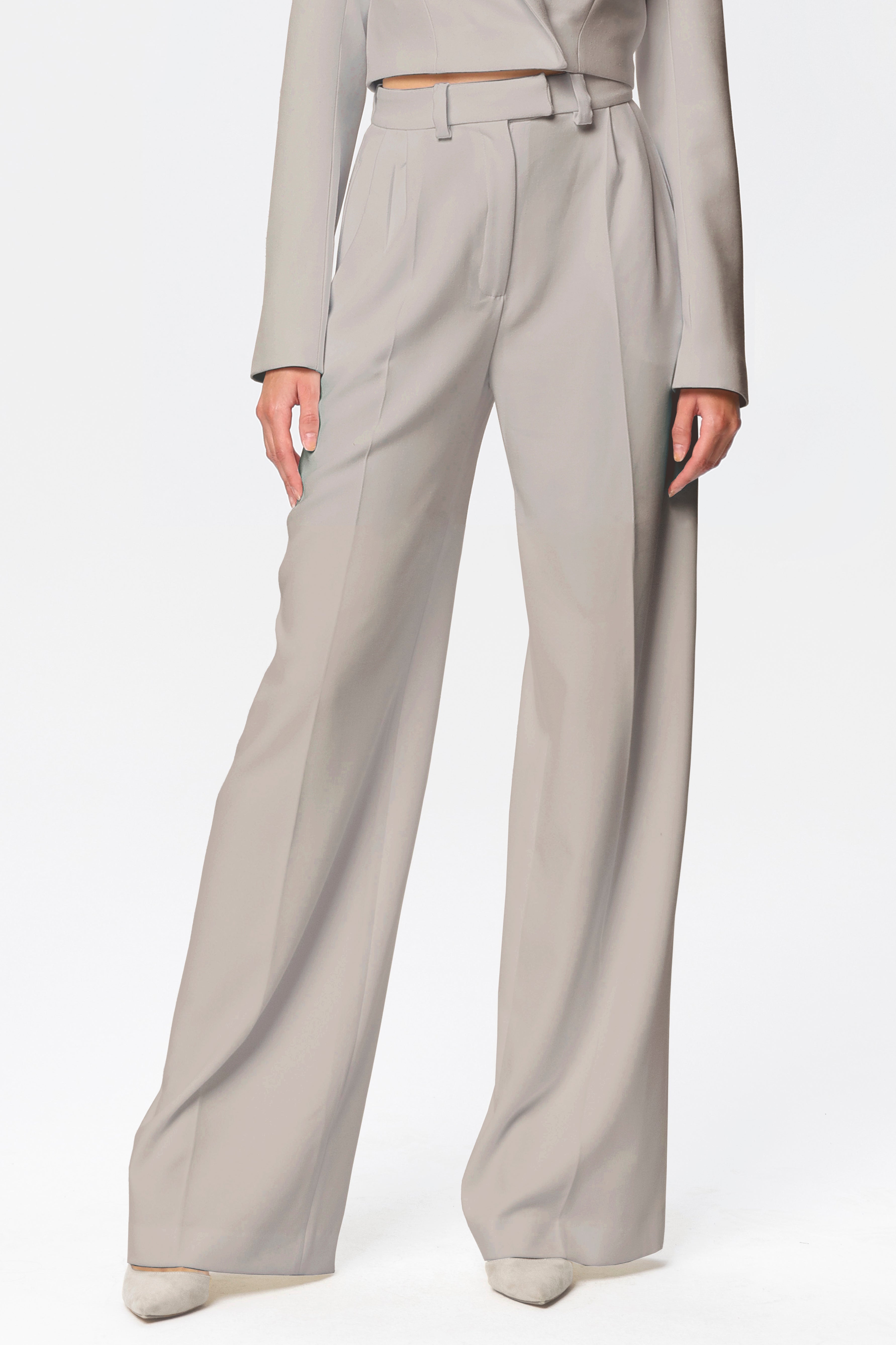 High-Rise Wide-Leg Suit Pants Beige