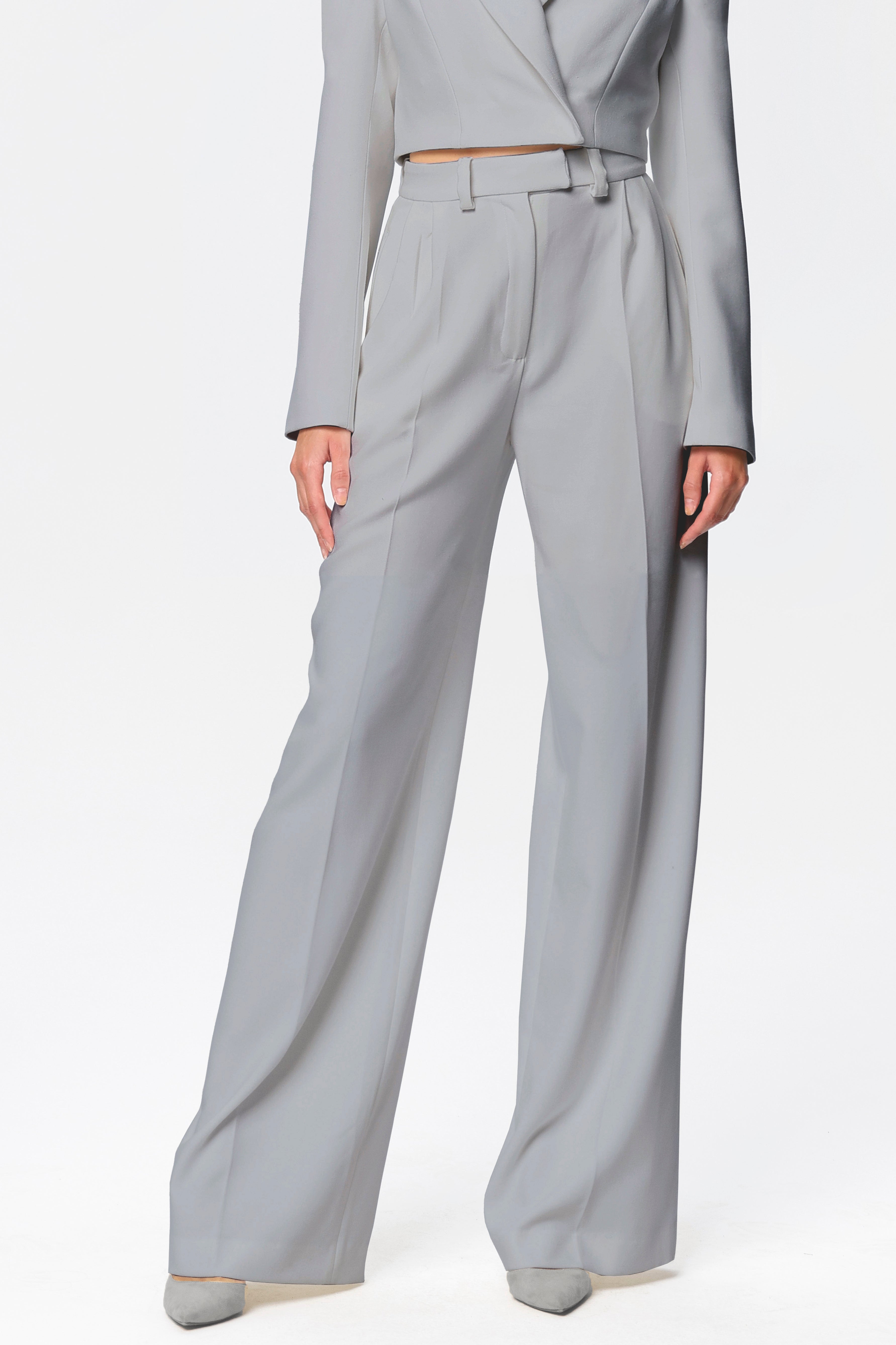 High-Rise Wide-Leg Suit Pants Gray