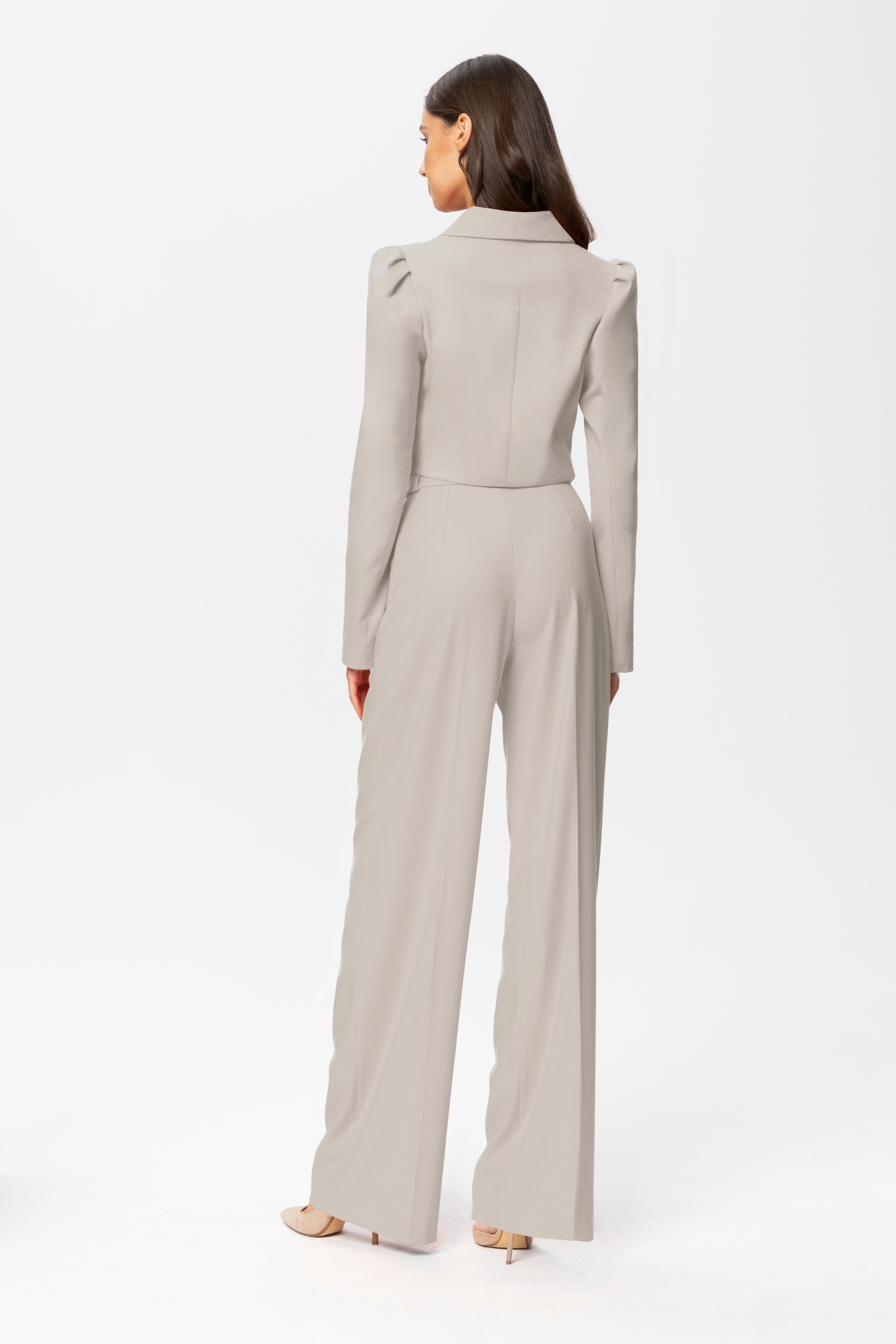 High-Rise Wide-Leg Suit Pants Beige