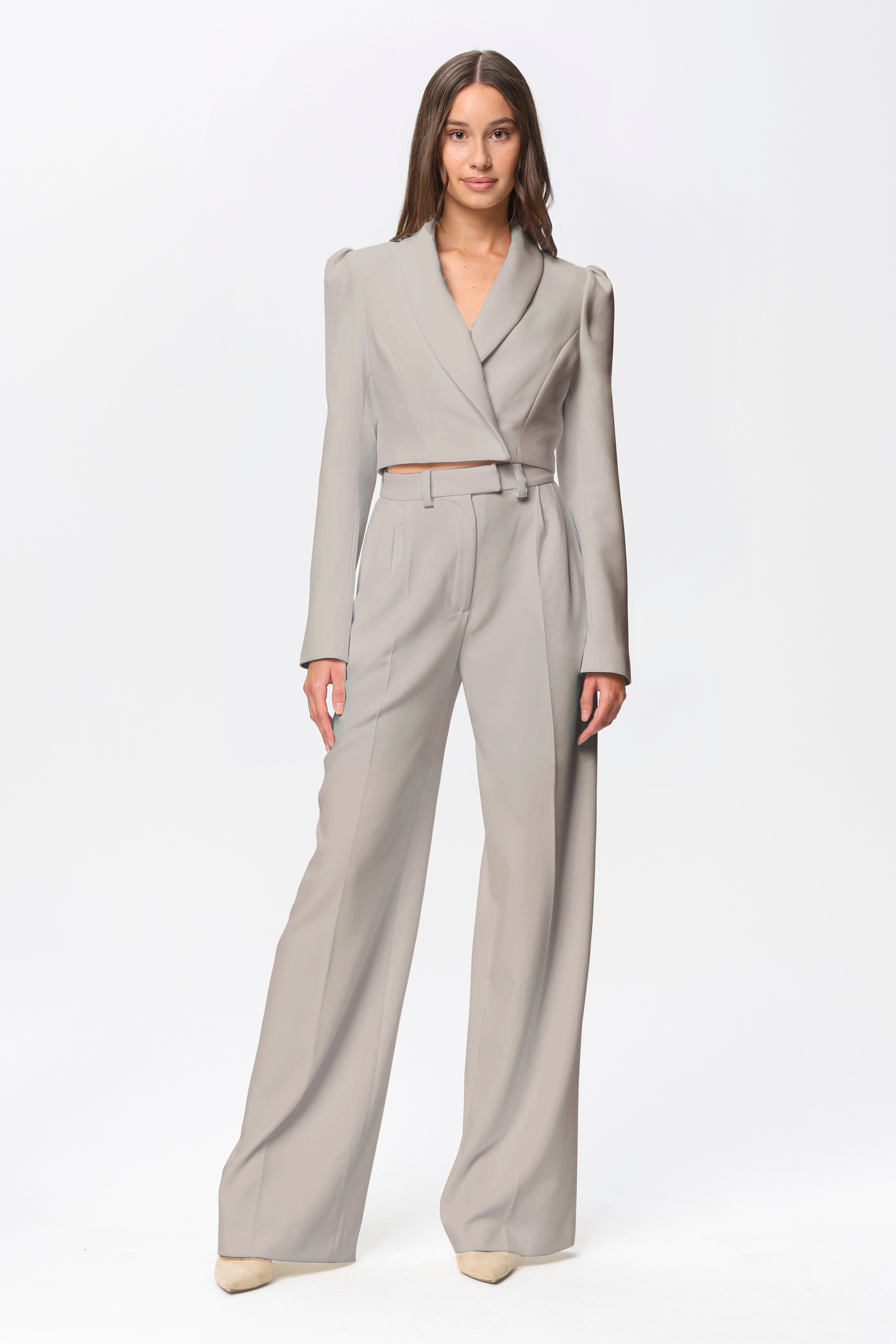 High-Rise Wide-Leg Suit Pants Beige