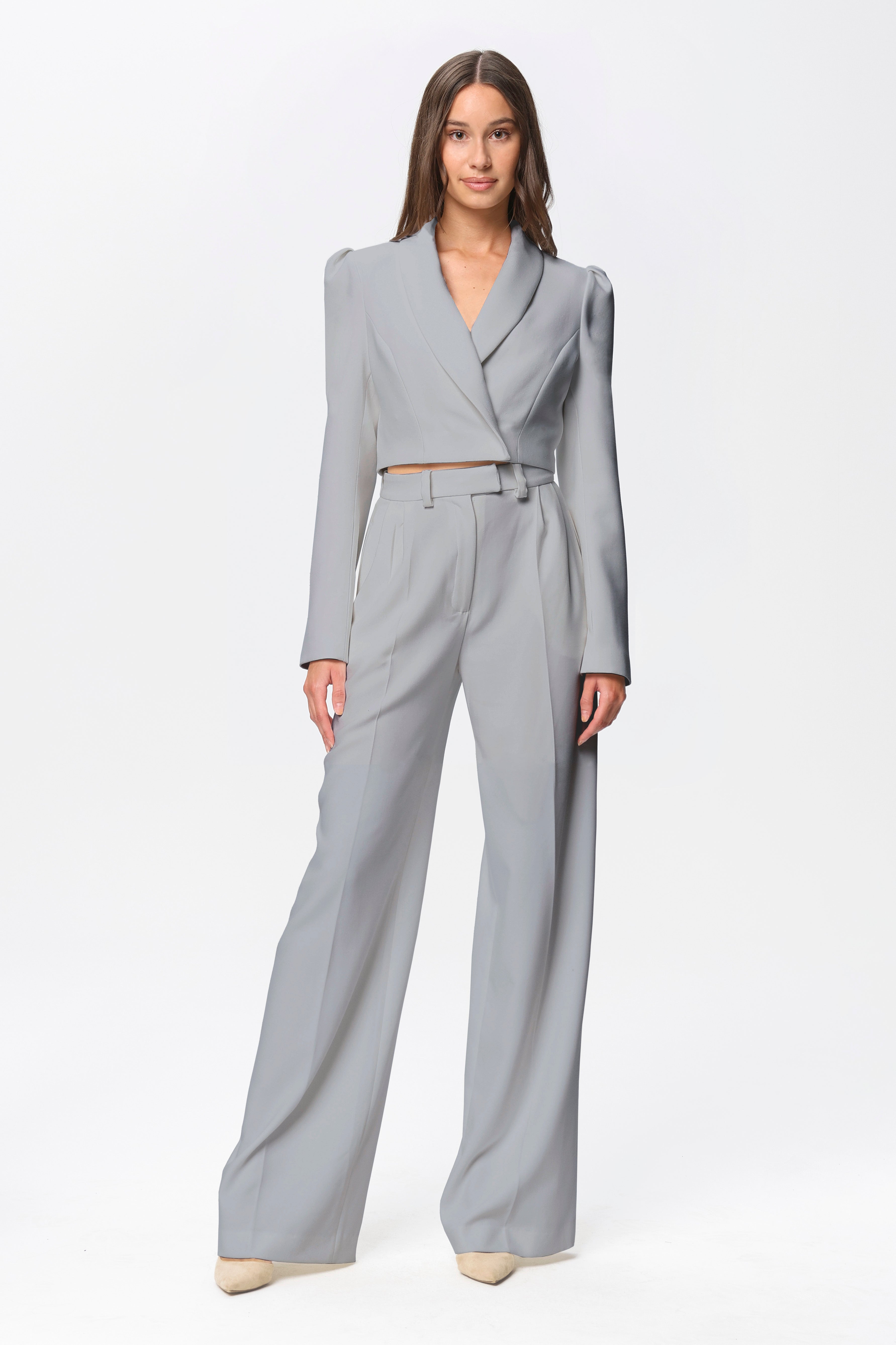 High-Rise Wide-Leg Suit Pants Gray