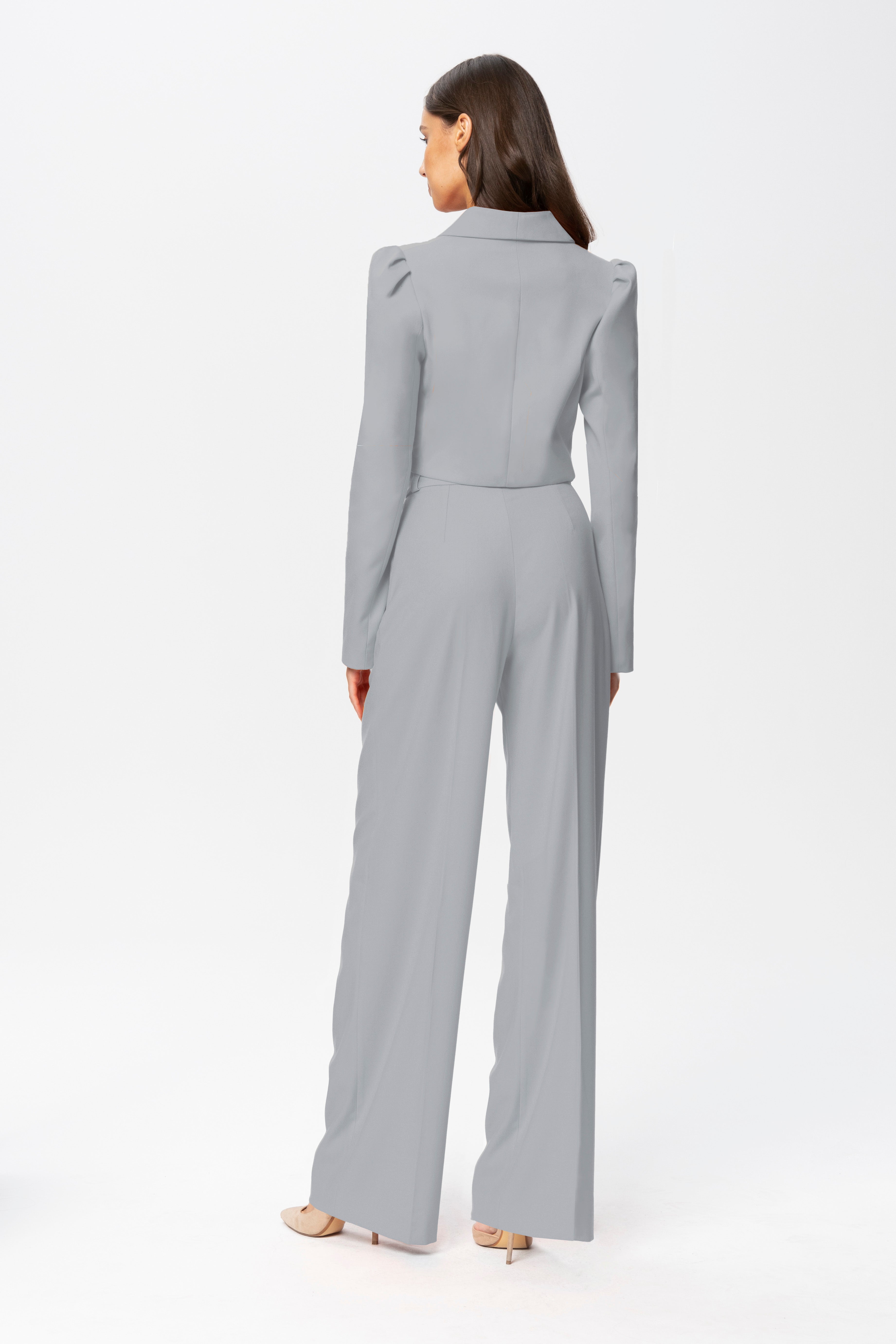 High-Rise Wide-Leg Suit Pants Gray