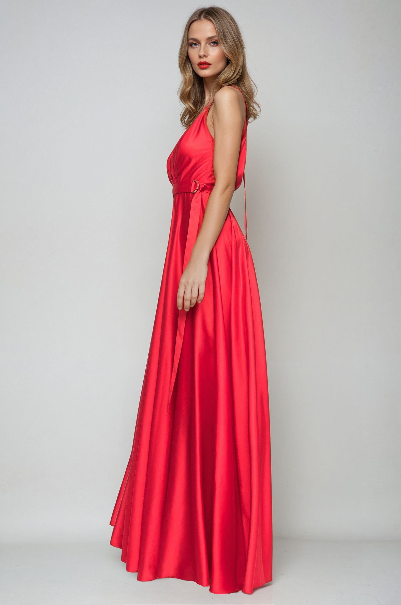 Satin Long Dress Tied Back Red Angelika Jozefczyk 6
