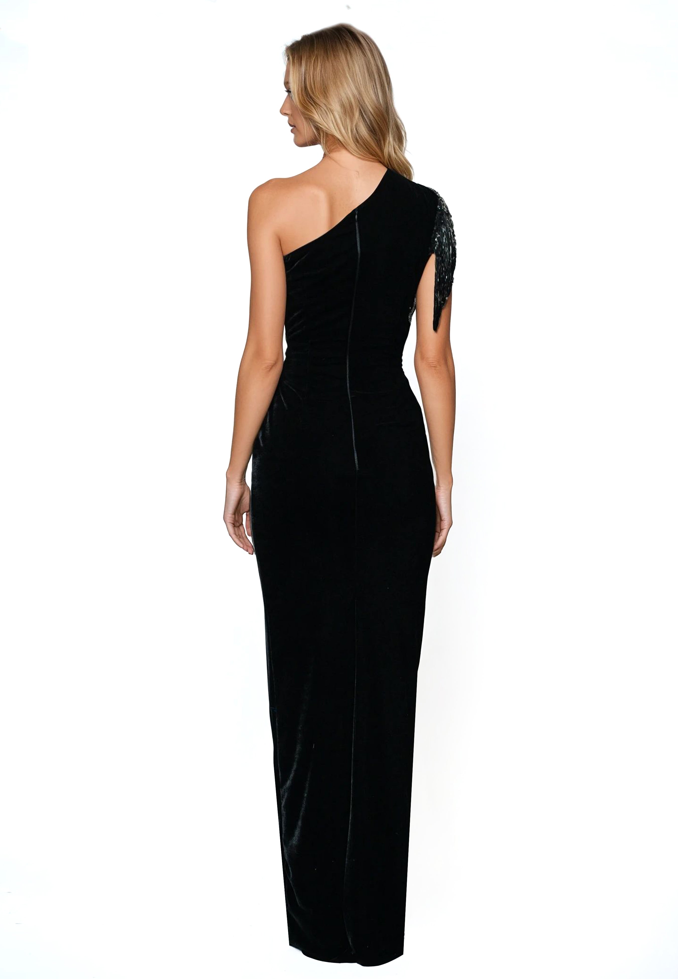 Velvet Asymetric Gown With Emebllishments
