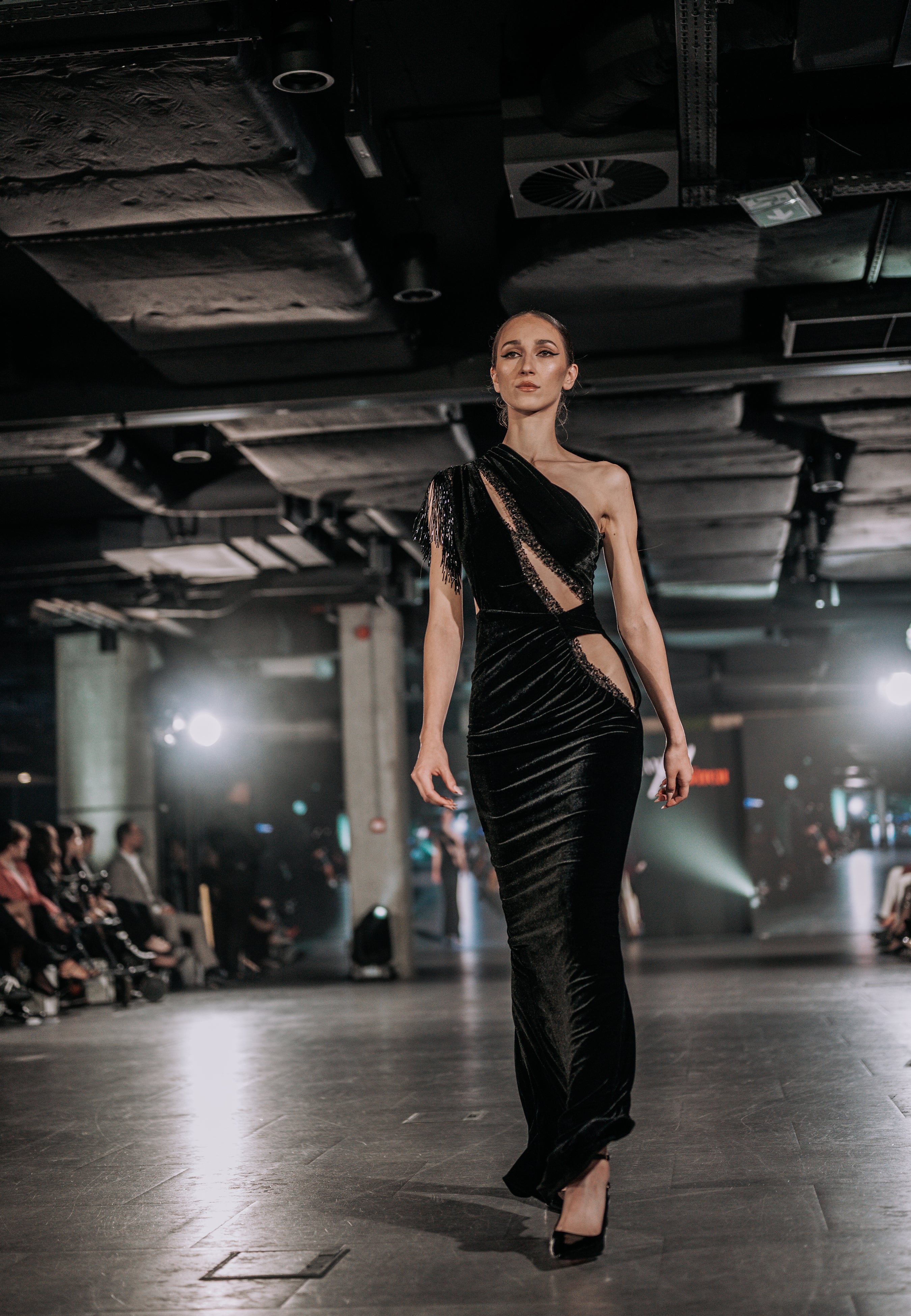 Velvet Asymetric Gown With Emebllishments
