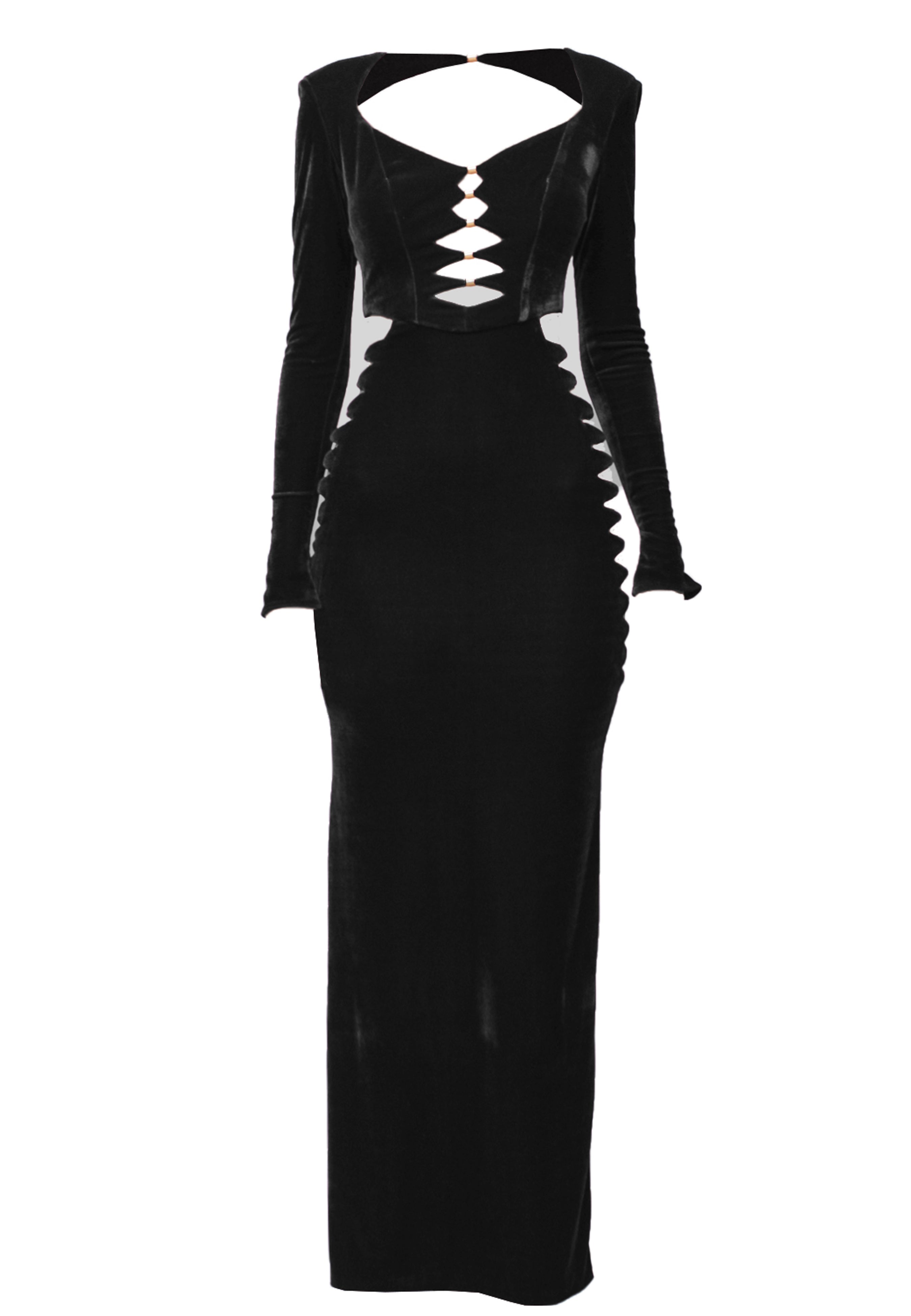 Velvet Dress With Cuttings Glam Witch Black