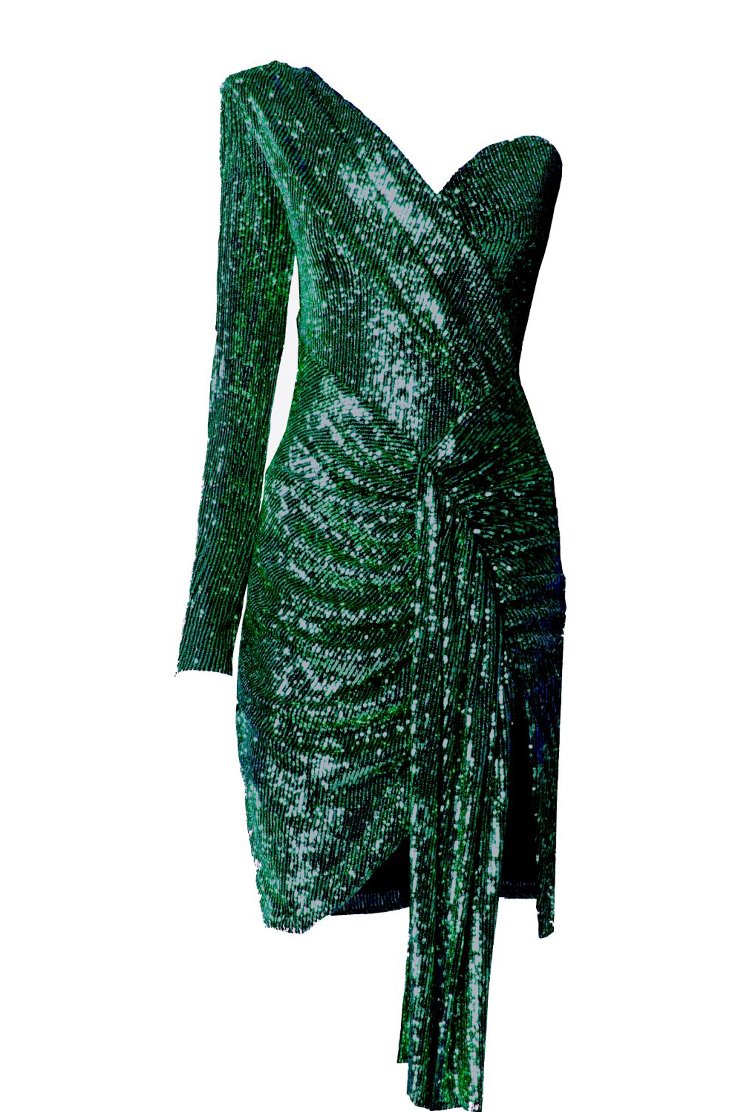 Emerald Sequinned Asymmetric Gloria Dress