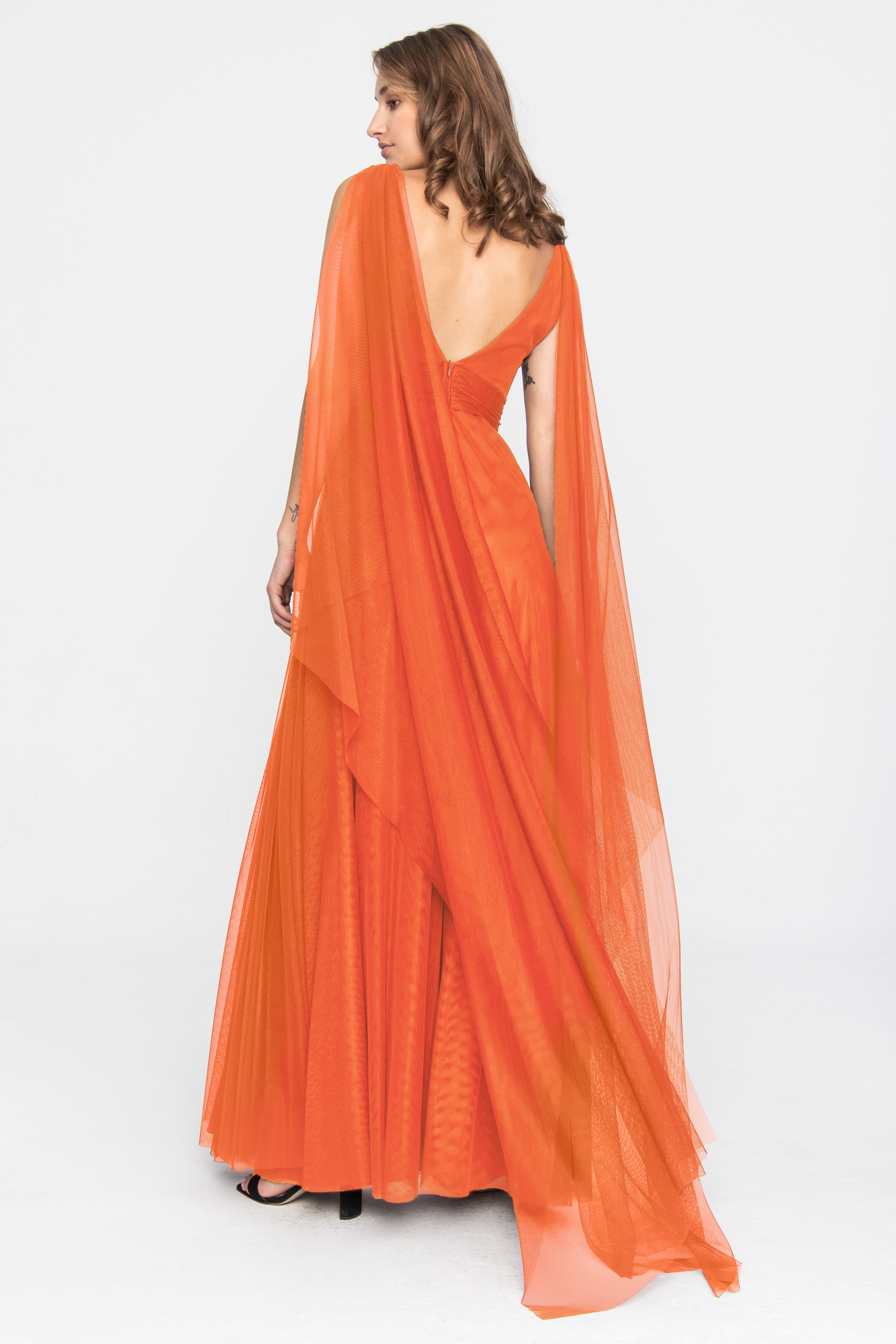 Tulle Terracotta Evening Gown Orange
